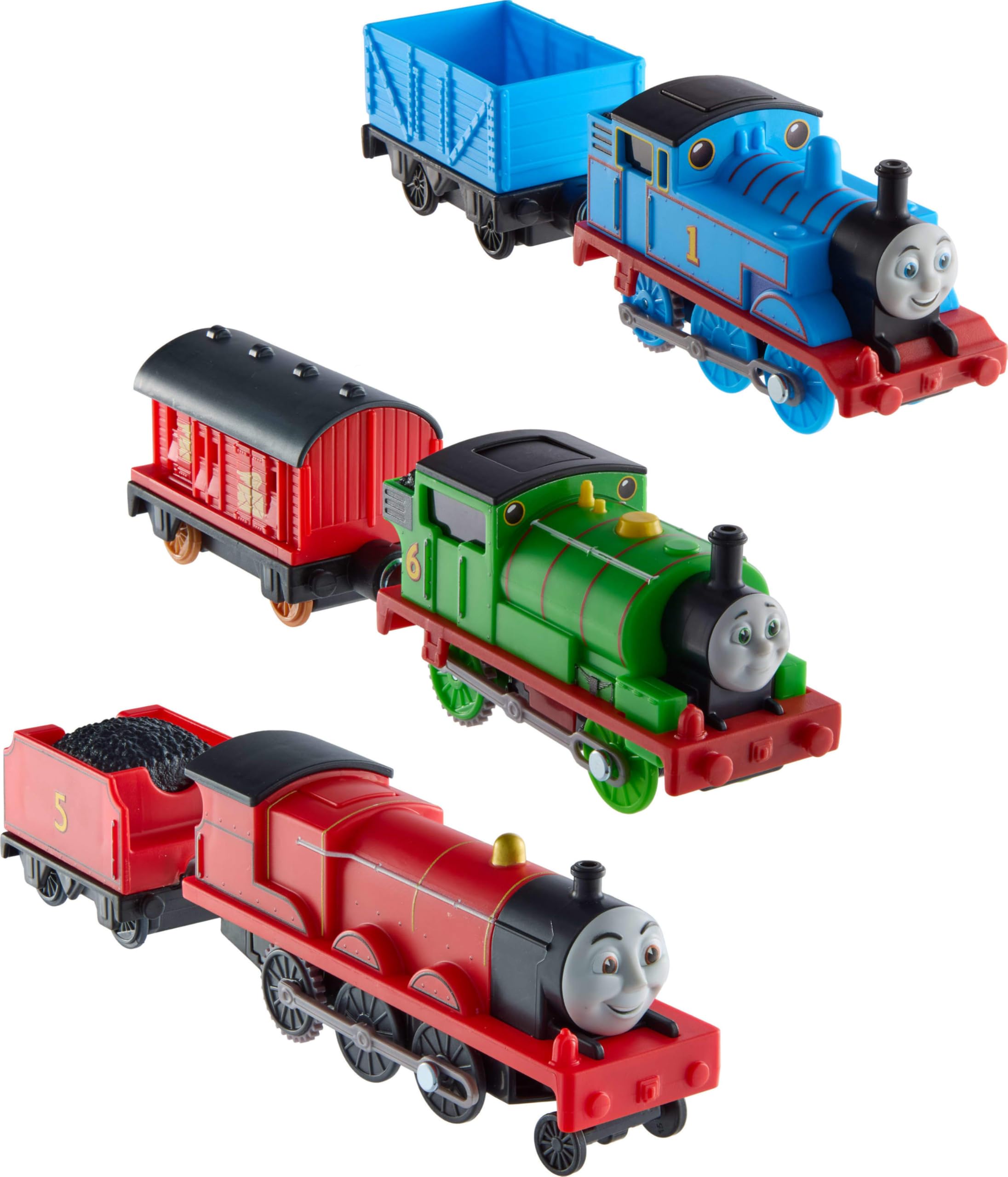 Thomas & Friends Toy Trains by Fisher-Price, Motorized Engine Multipack, Battery-Powered Thomas, Percy & James with Their Cargo Tenders (Amazon Exclusive)