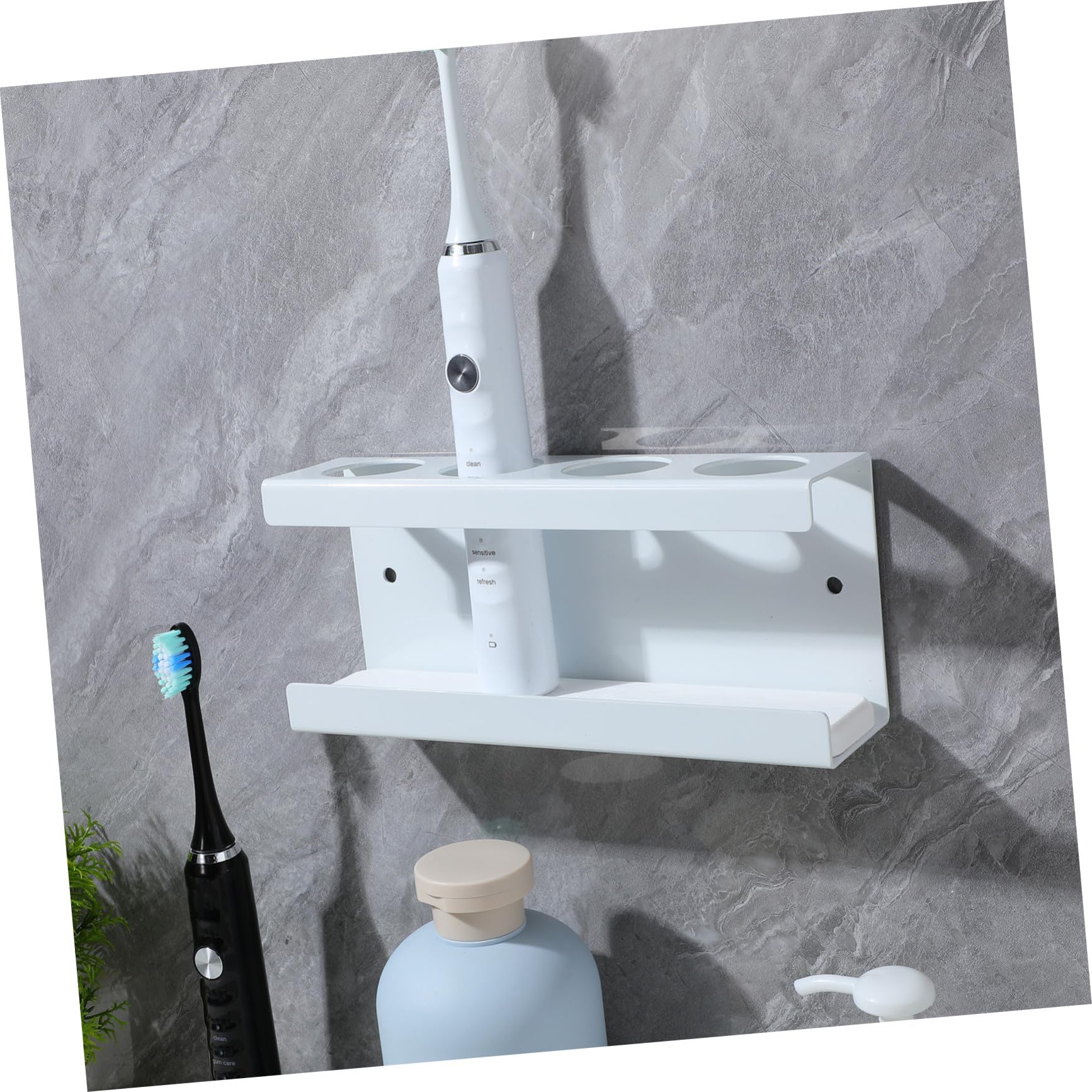 Soporte de Pared para Cepillos de Dientes Eléctricos Ranuras Anticaída Organizador de Baño Ahorra Espacio para Cepillos y Pasta