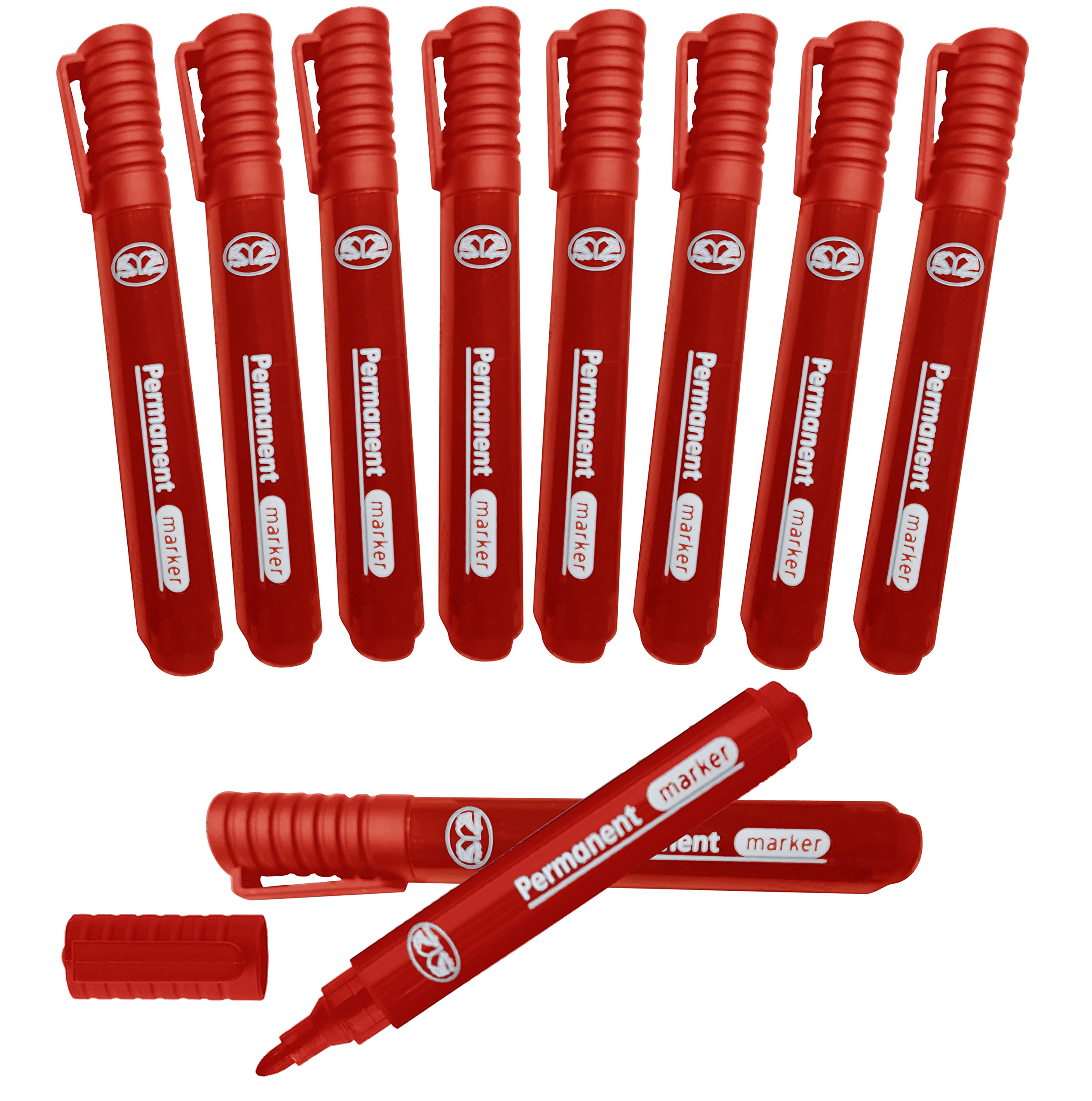 JMS we create smile Red Permanent Markers Thick Bullet Tip Pens Waterproof Quick Drying Smear proof For Cardboard Plastic Glass Wood Metal Fabric Marking (10)