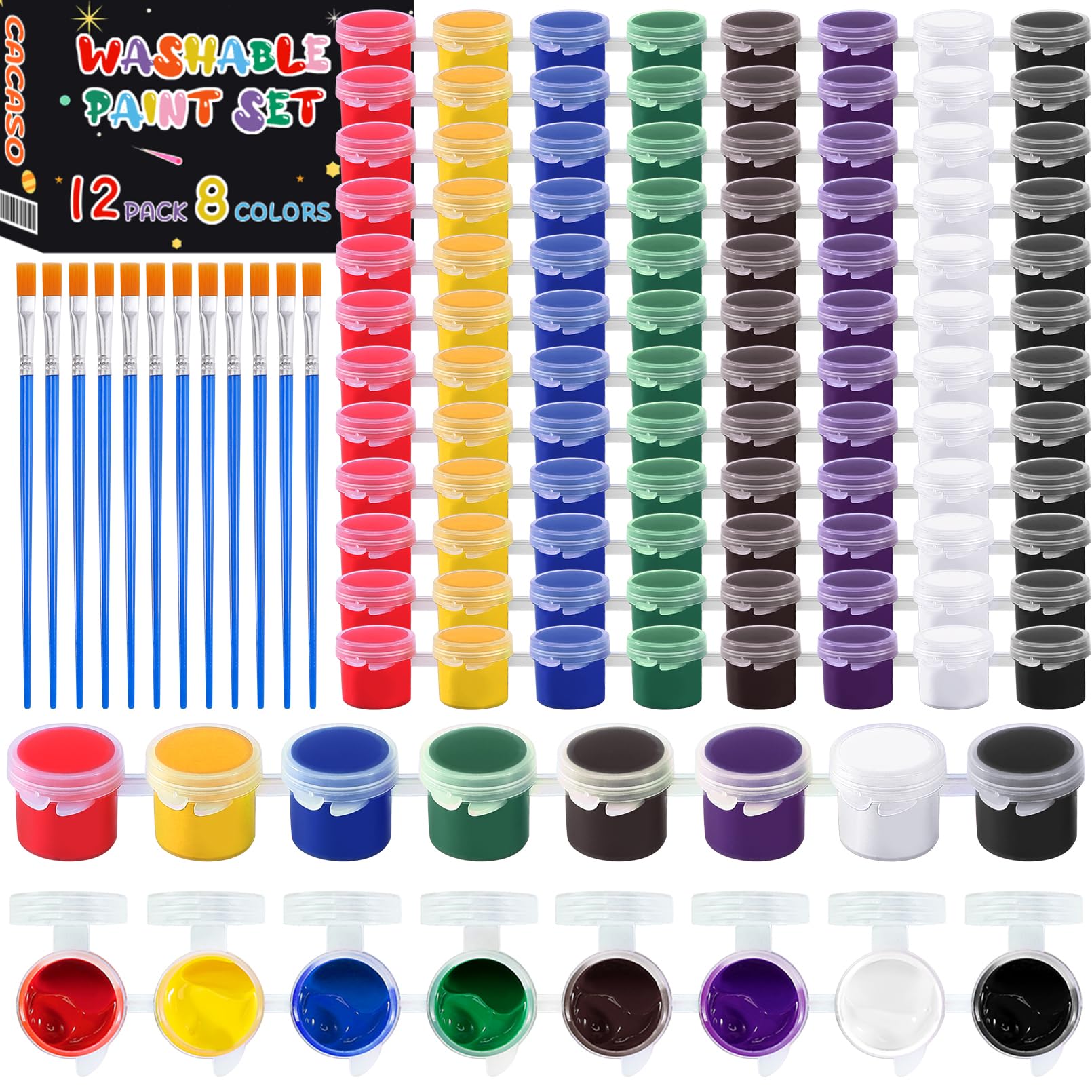 108 Pcs Mini Acrylic Paint Set,Washable Paints for Kids,12 Acrylic Paint Strips in 8 Colors,Mini Paint Set with 12 Brushes,Kids Paint Bulk Set for Arts and Crafts,Party Favors,Painting Supplies