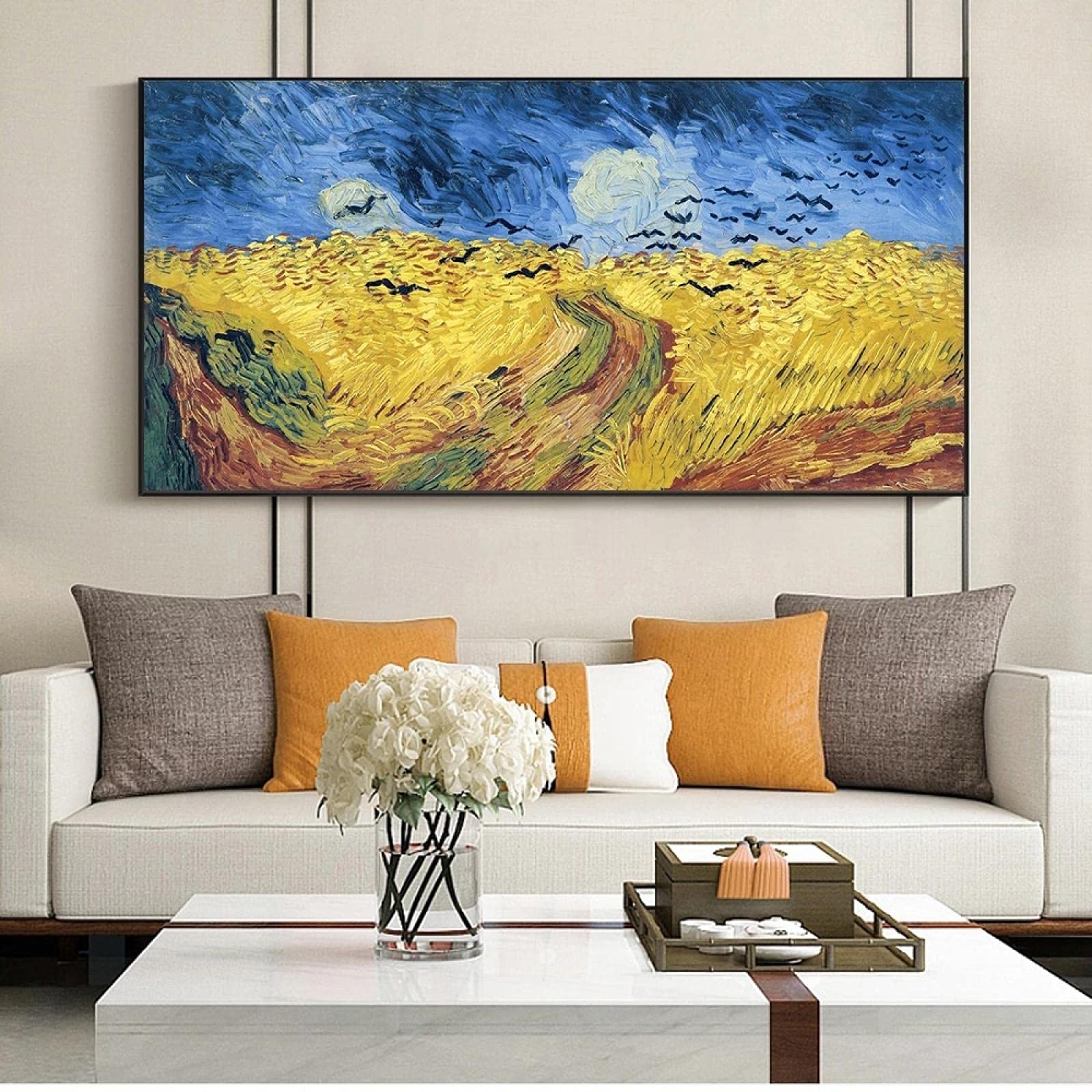 Decoración abstracta del dormitorio Campos de trigo de Van Gogh Pintura en lienzo Arte de la pared Carteles nórdicos e impresiones Cuadros de pared 60x120cm (24x47in) con marco