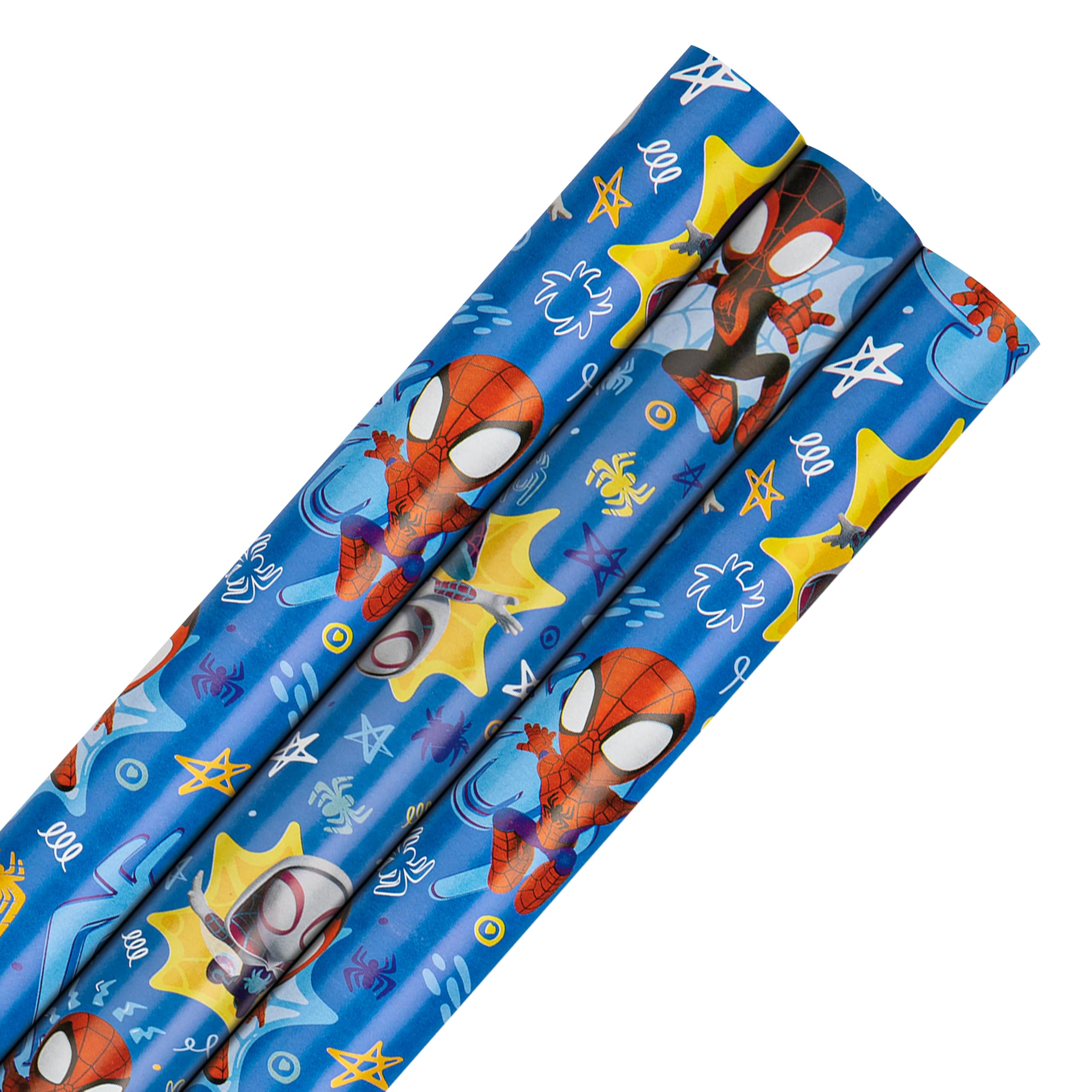 Hallmark Wrapping Paper Roll, Pack of 3 in 1 MARVEL Spidey & His Amazing Friends Design, 2M Each, Birthday, Christmas, Blue