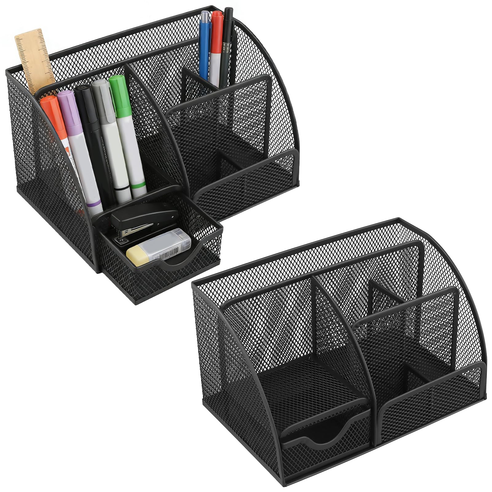 2 organizer da scrivania in metallo, portapenne con cassetto, portapenne, organizer da ufficio per ufficio