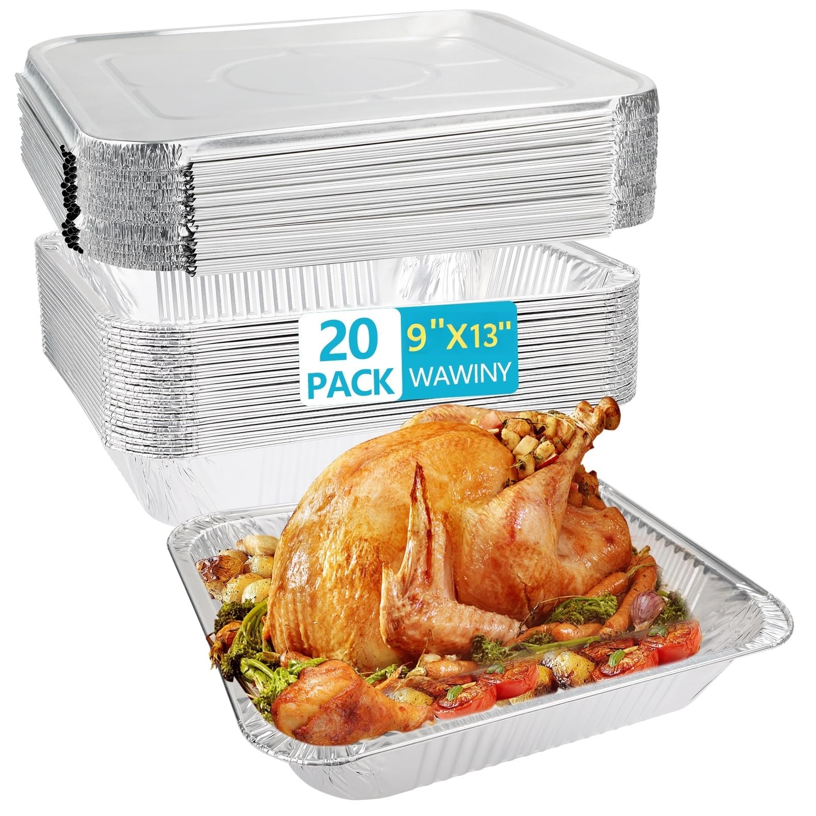 9x13 Aluminum Pans With Lids, 20 Pack Extra Deep Disposable Foil Pans