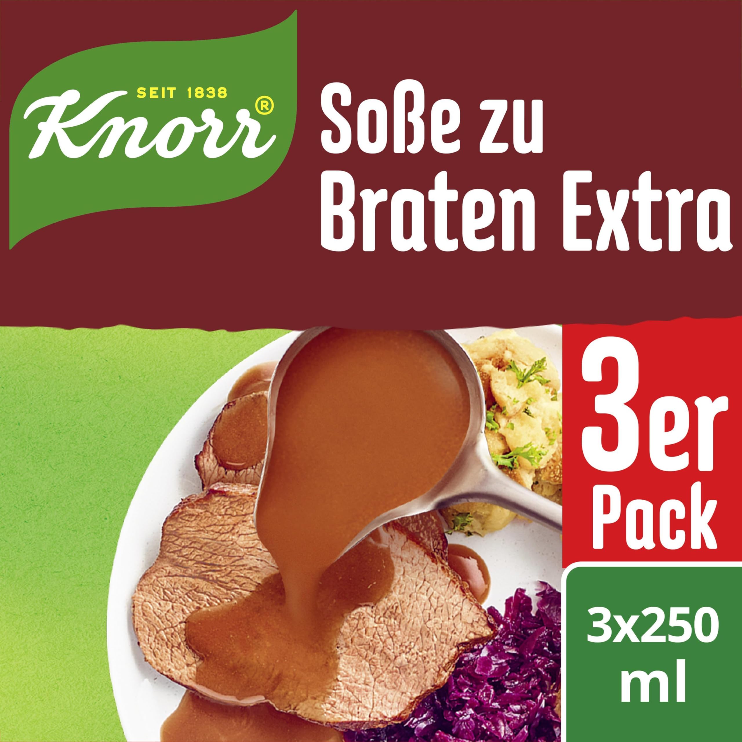 Knorr Soße zu Braten Extra leckere dunkle Soße mit würzigem Geschmack 1er x 3stück -750ml (Packung mit 2)