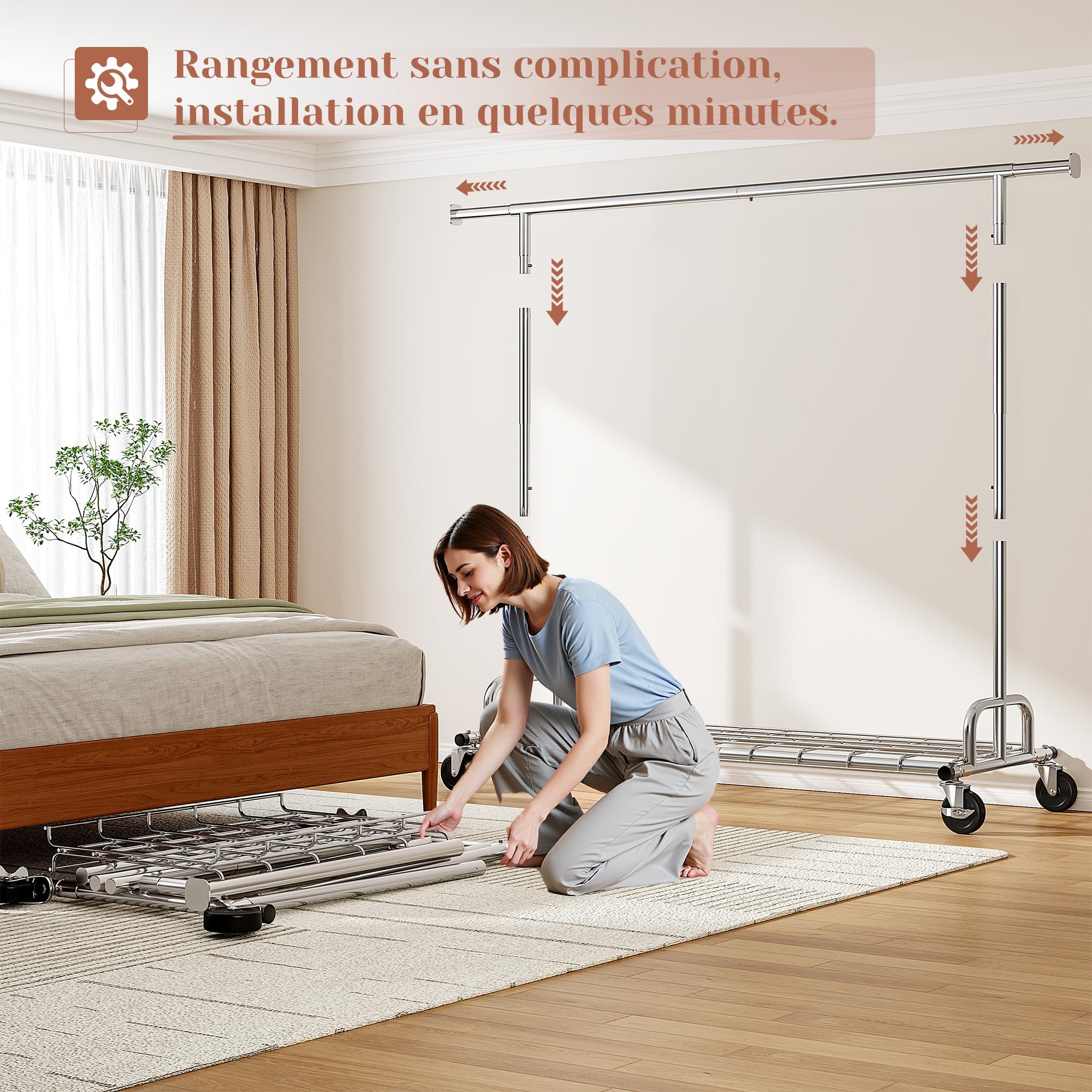 Portant Vetement Solide à Roulettes,200KG Capacité de Charge,Argenté | 130–190cm Extensible, 166-178cm réglable en hauteur, Portant a Vetements Convient pour Manteaux,Vestes d'hiver,Chemises