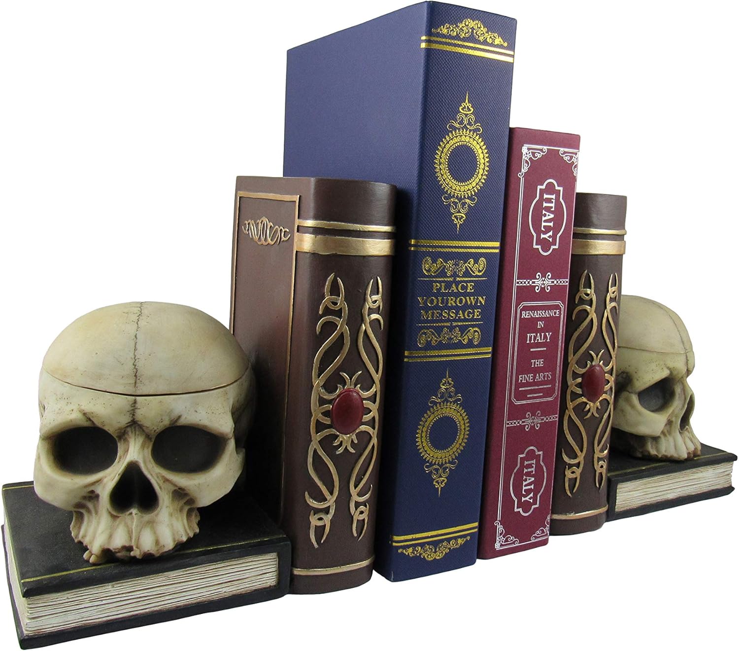 World of Wonders Skull Decorative Bookends with Small Trinket Box | Gothic Bookshelf and Items for Shelves Decor | Skulls Decor Goth Room Accessories - 12"