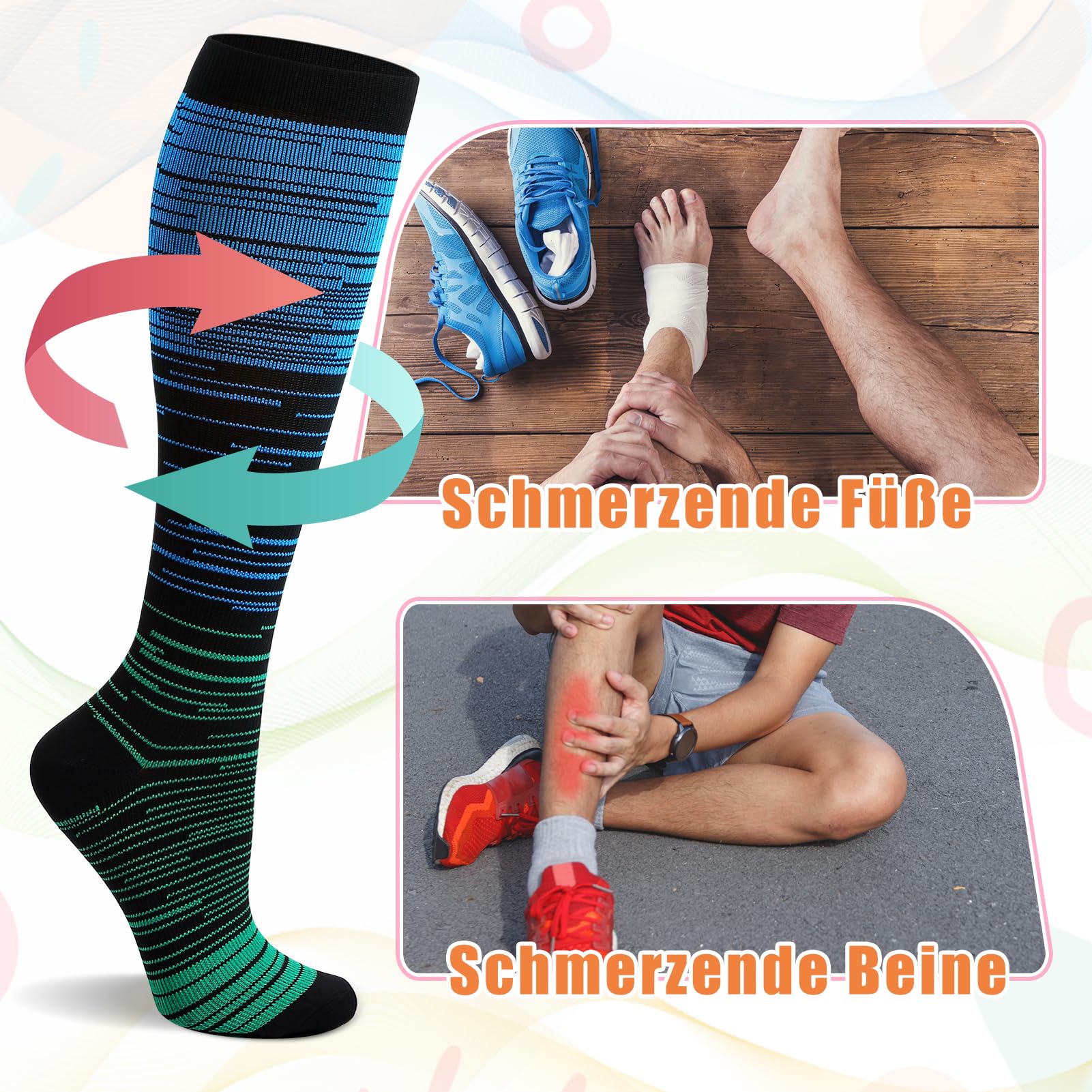 Utensilsto 6 Paar Kompressionsstrümpfe, Stützstrümpfe für Damen und Herren, Compression Socks Stützstrümpfe Kompressionssocken für Sport, Wandern, Reisen, Radsport, Running