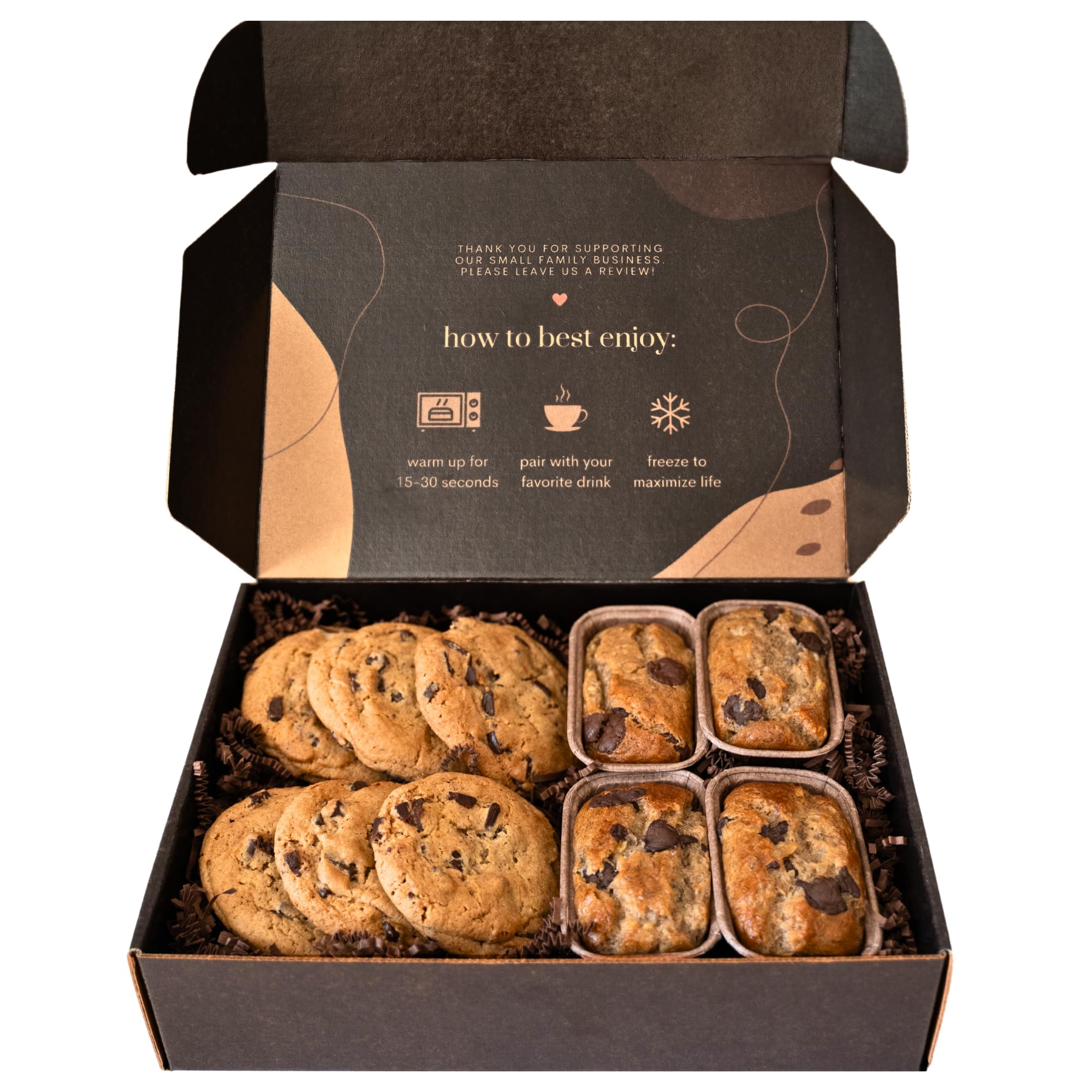 Valentines Day Gift Box of Gourmet Banana Bread and Chocolate Chip Cookies by Sweetness Central, Baked Fresh, 4 Banana Breads & 6 Chocolate Chip