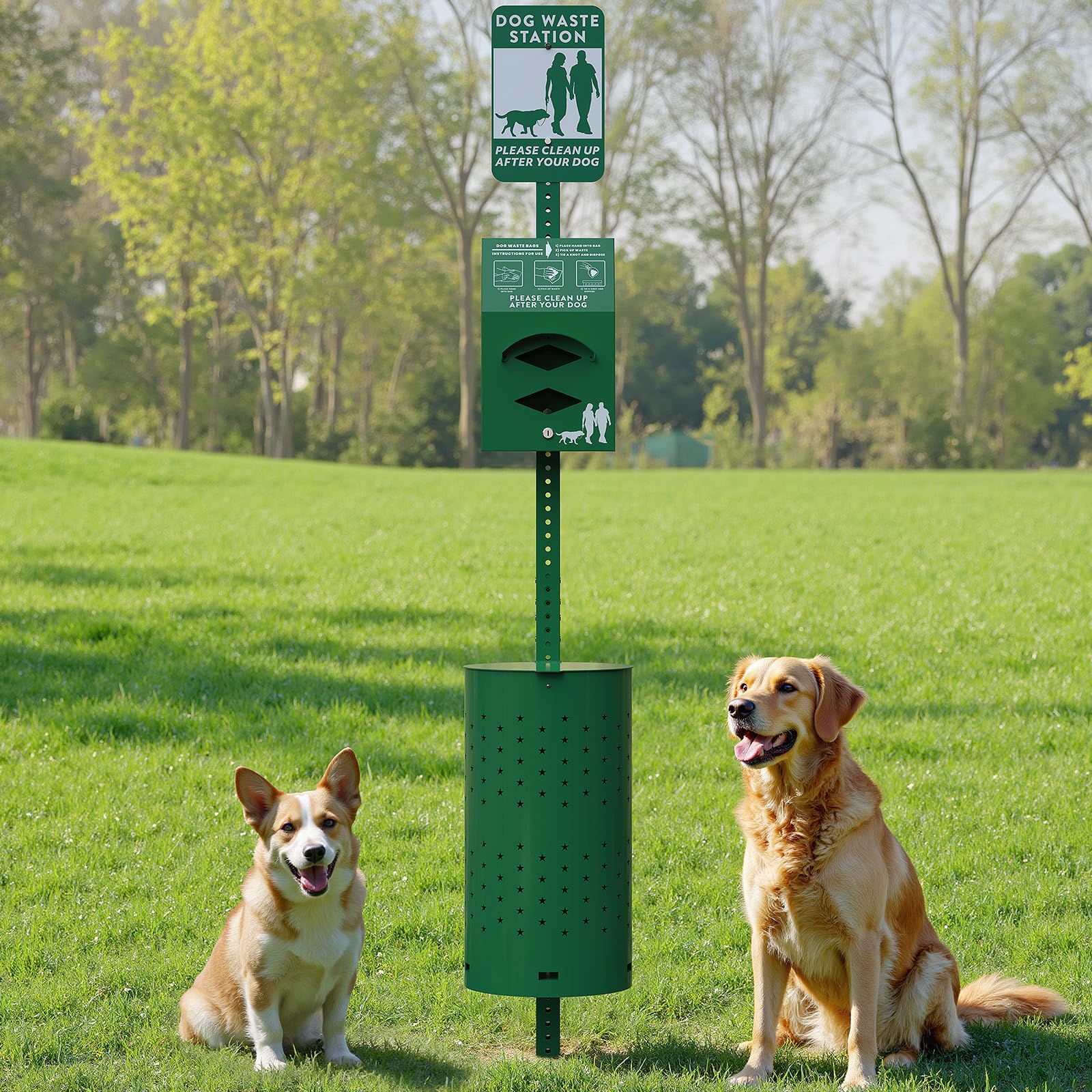 Metateel Dog Waste Station - Durable Dog Poop Trash Can Outside with 10-Gallon Capacity, Poop Bag Dispenser, and Convenient Lid, Pet Waste Station for