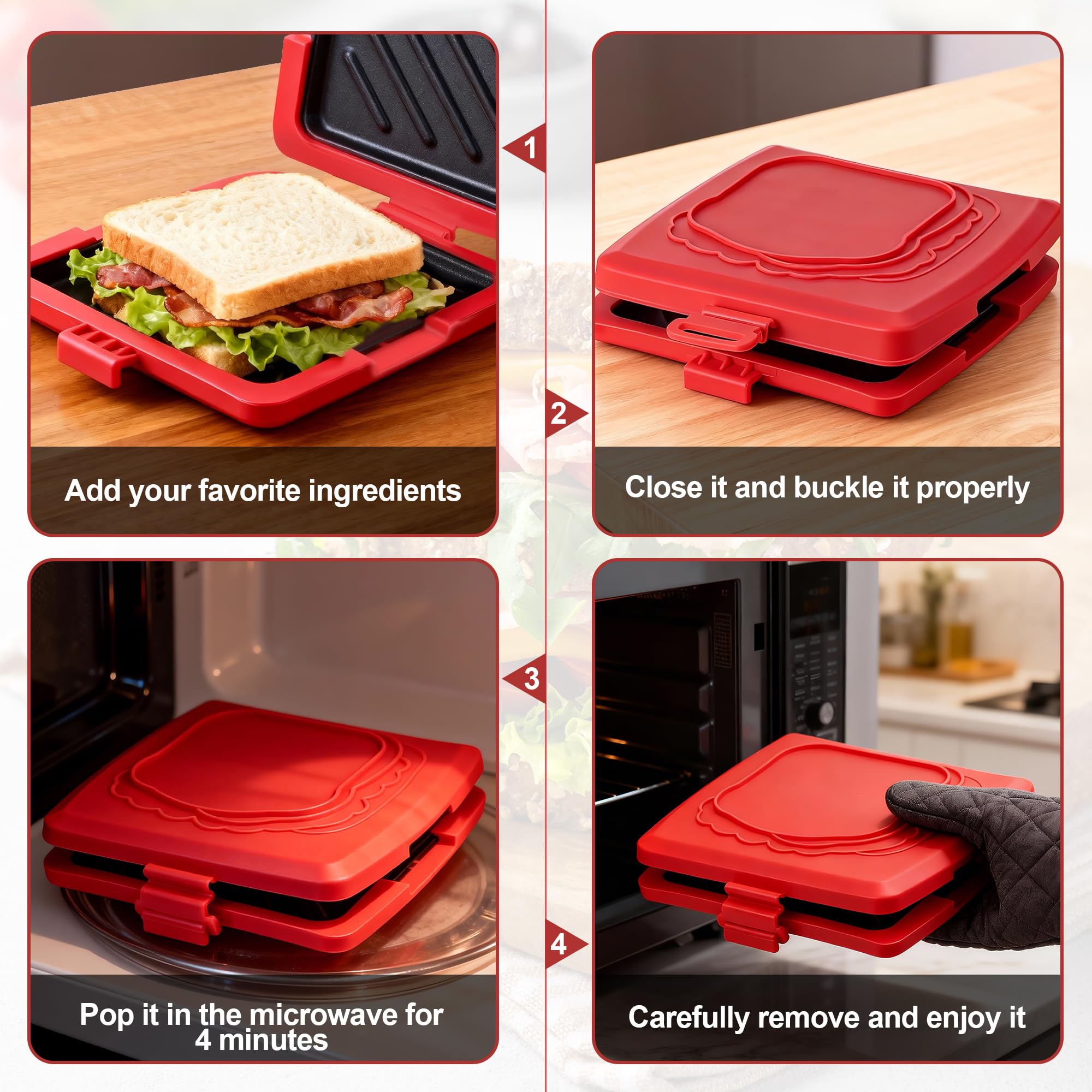 Tostapane per Microonde, Tostapane Micro con Piastre in Alluminio Rimovibili e Guscio in Silicone, Tostapane per Sandwich da Microonde 16x16cm per Toast, Panini, Bacon