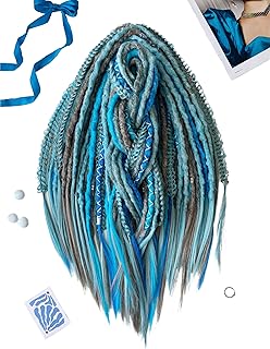 Dreadlock Extenisons Blue Air set Handmade Crochet Dreads Double ended Single ended Synthetic Dreadlocks 20" Reggae Braiding hair extensions Hip Hop Style For Women and Man faux locs