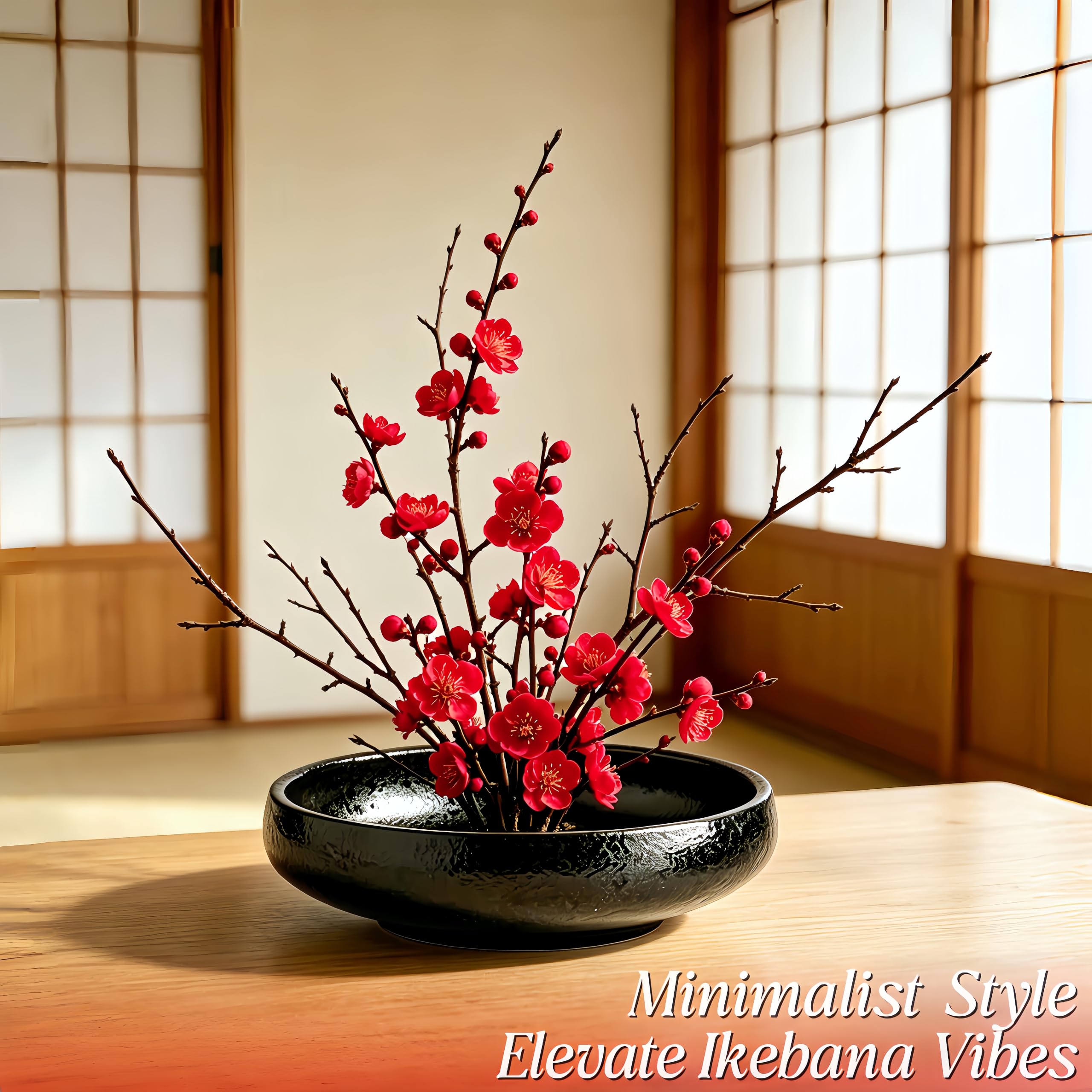 Amazon.co.jp: 日本の生け花花瓶キット、花の浅い容器セラミック生け花