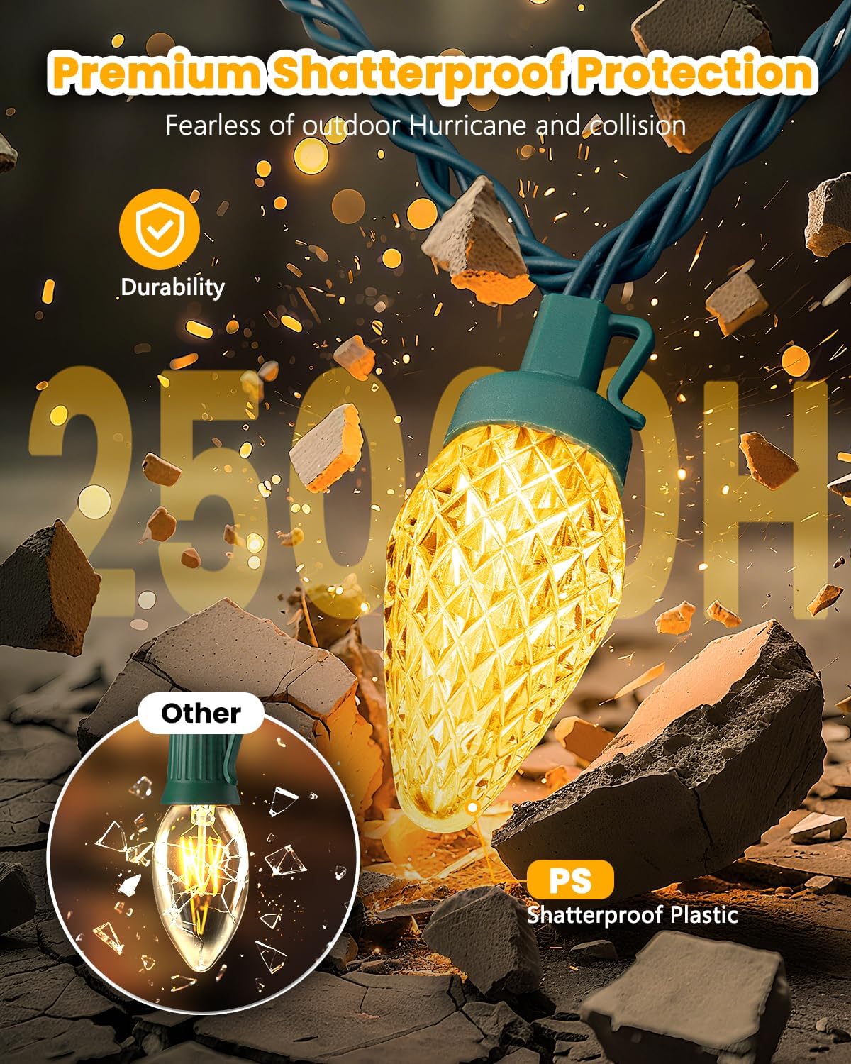 C9-Christmas-Lights-Outdoor,88FT 110LED String Lights with 8 Lighting Mode,Waterproof Connectable UL Certified Warm White C9-Led-Christmas-Light-Decorations for House Yard Patio Roof Garden Decor