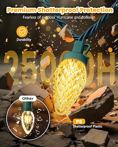 Miniatura 7 de Minetom Luces de Navidad C9 para exteriores, 88 pies, 110 luces LED con 8 modos de iluminación, impermeable, conectable, certificado UL, blanco