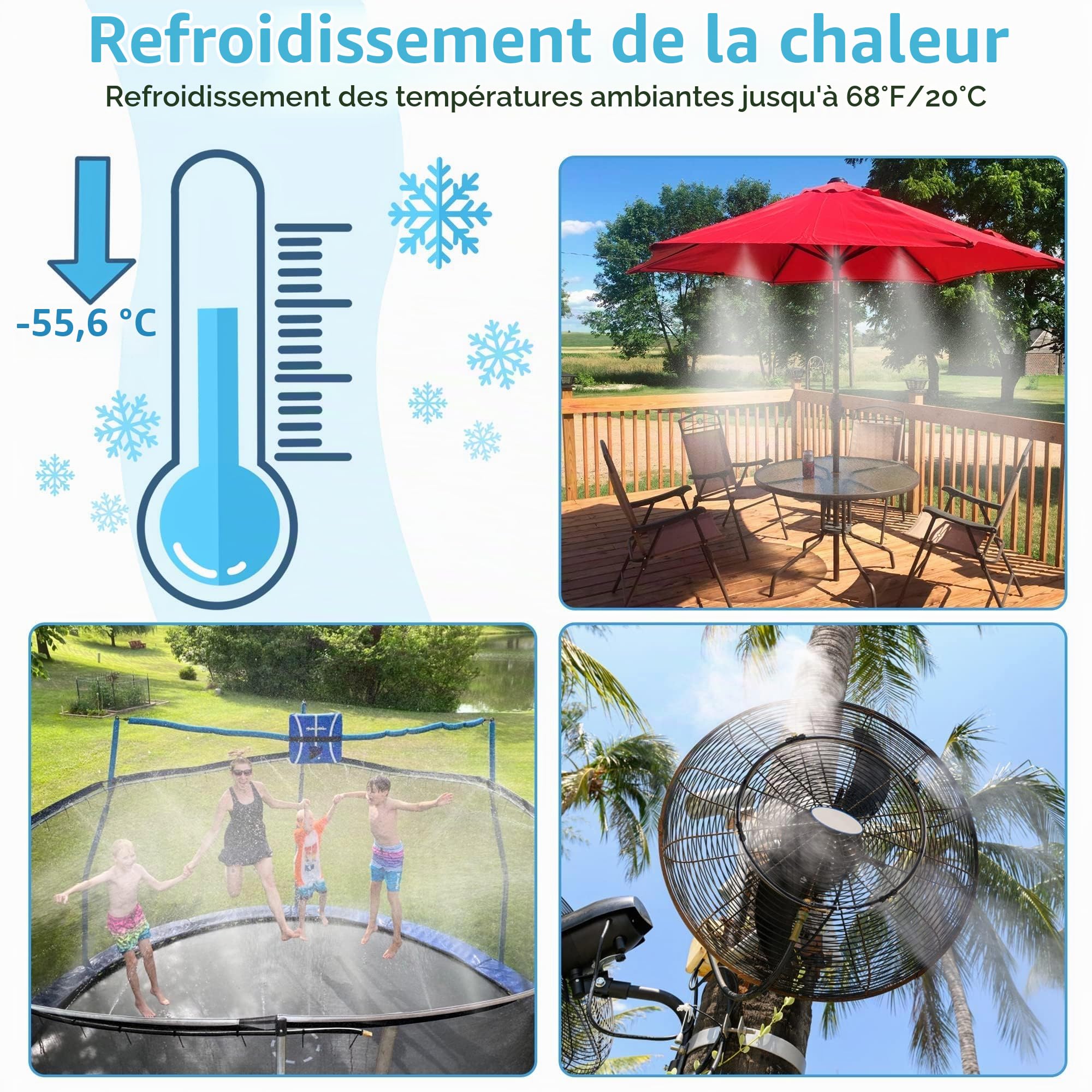 Brumisateur Terrasse, Nébuliseur pour Extérieur, pour Terrasses, Tonnelles, Parasols, Cours, Jardins et Serres (25m)