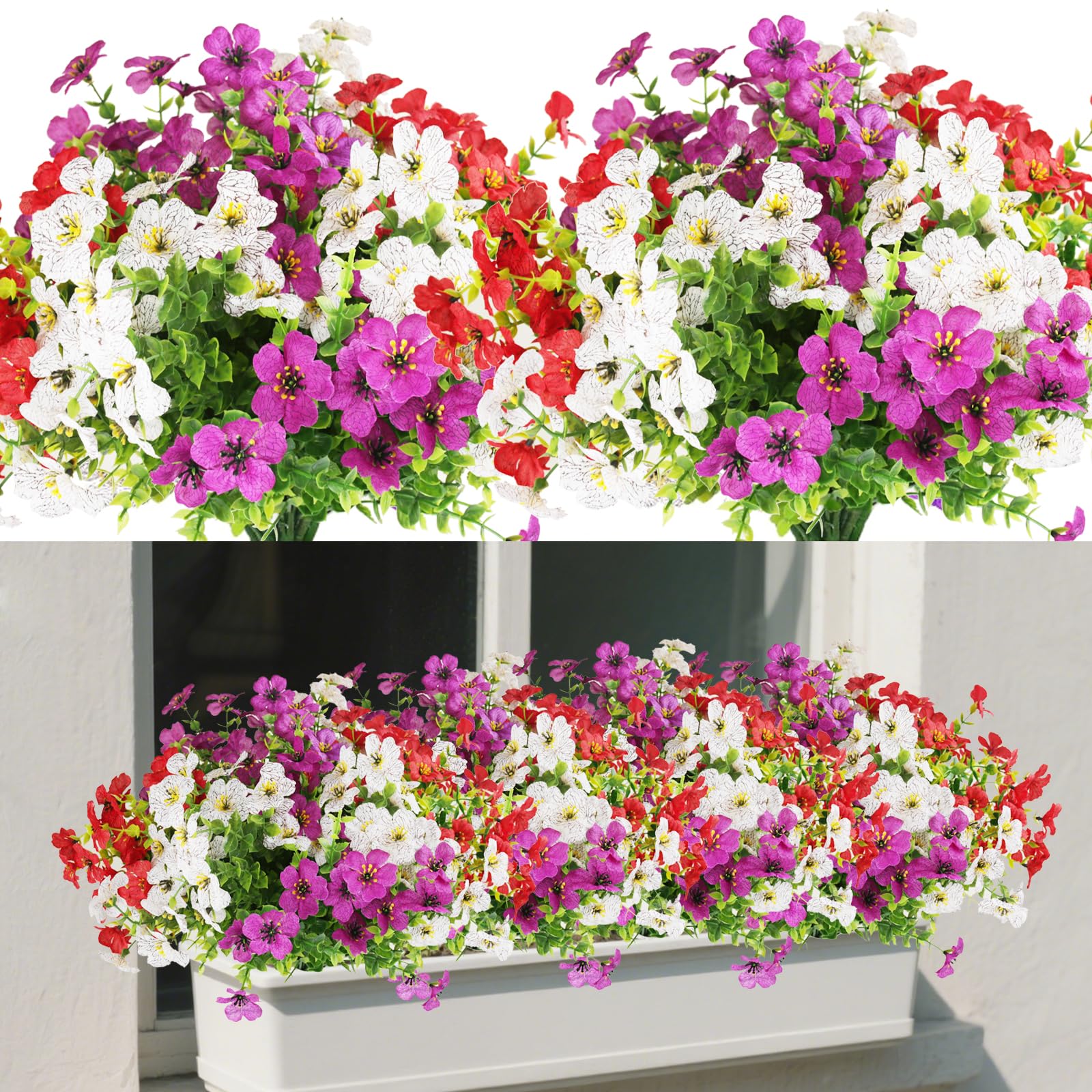 wiipara 9 Bundles Artificial Flowers Outdoor UV Resistant Fake Flowers No Fade Faux Plants Garden Porch Window Box Decorating