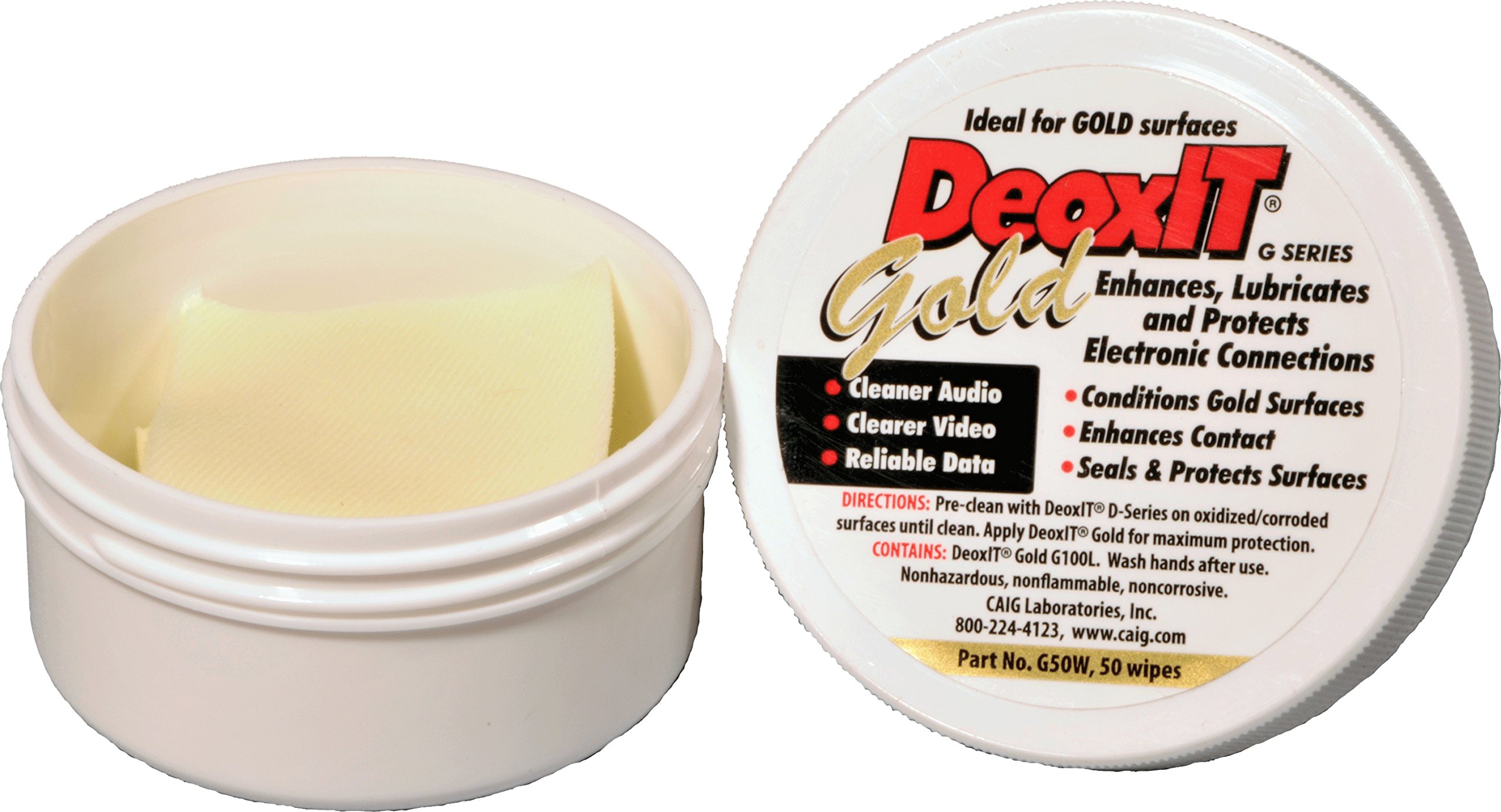CAIG LABORATORIES DeoxIT® Gold,Wipes 100% Contact Conditioner, 50 count - G50