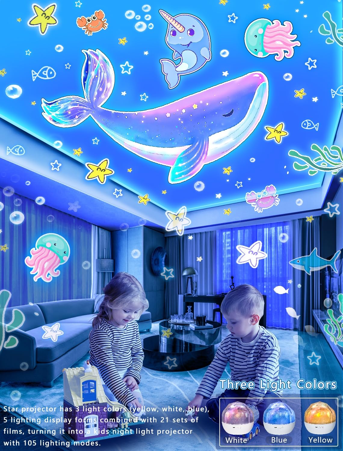 21 juegos de películas, proyector de luz nocturna para dormitorio de niños, techo, luz nocturna para niños, proyector de galaxia de estrellas para niñas de 1 a 14 años con rotación de 360° para
