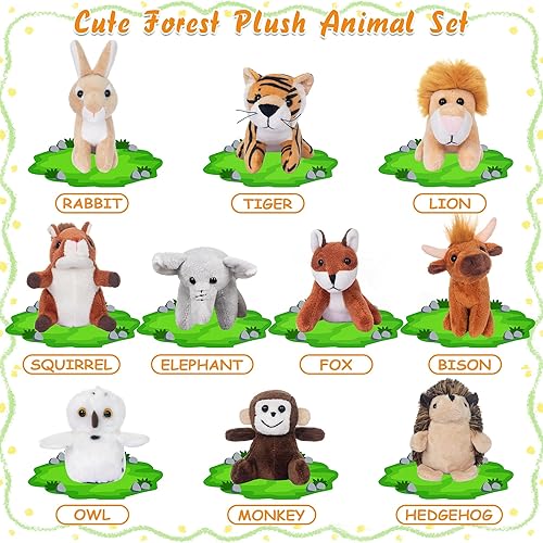 Miniatura 2 de My OLi Paquete de 10 juguetes de animales salvajes de peluche de 3.5 pulgadas de la selva, pequeños animales de peluche a granel para niños, tigre,
