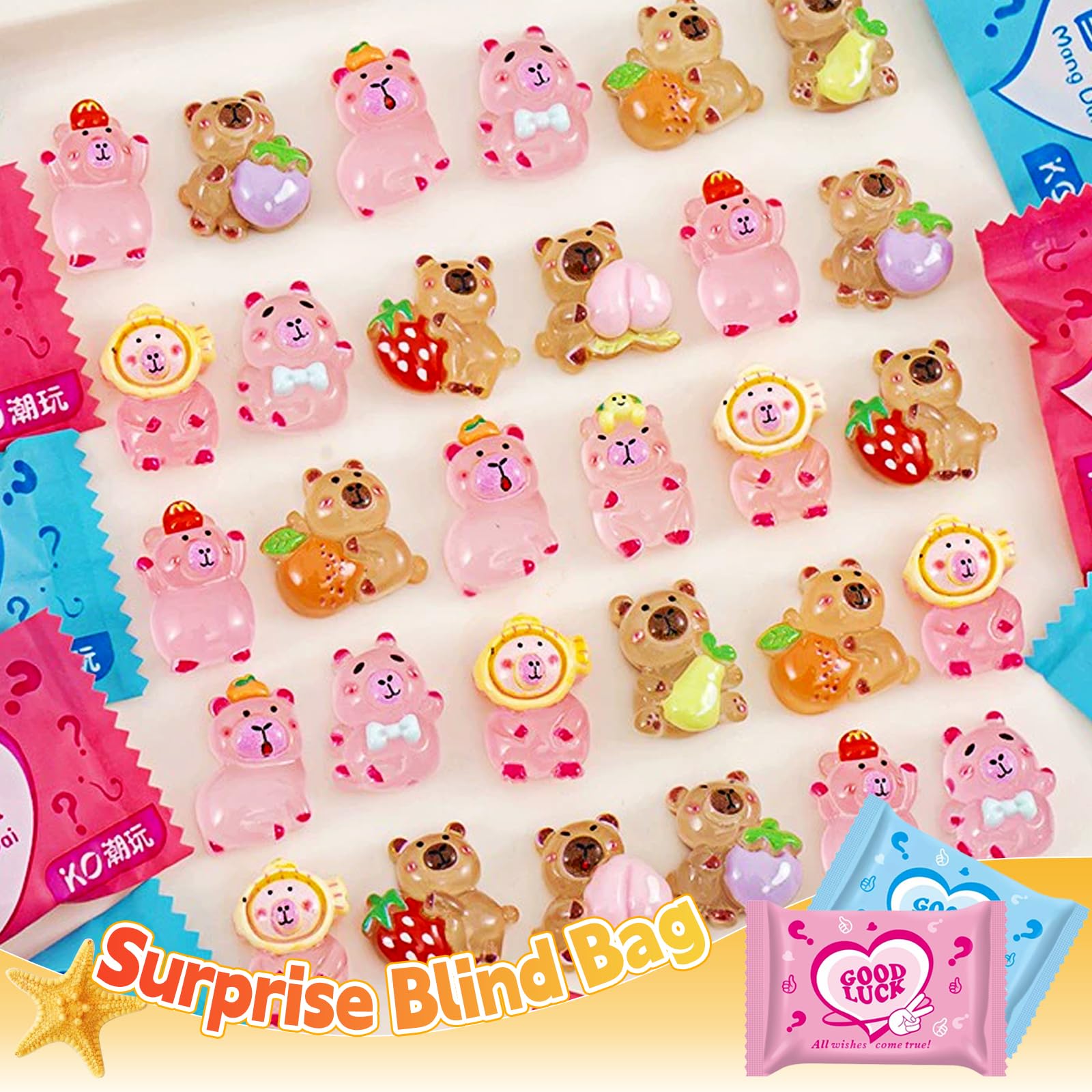 50 Pcs Random Mini Capybara with Glow in The Dark Feature, Individually Packaged Blind Bags – Cute Collectible Resin Toys for Kids, Fairy Gardens, Desk Decor, Party Favors, and Creative DIY Projects