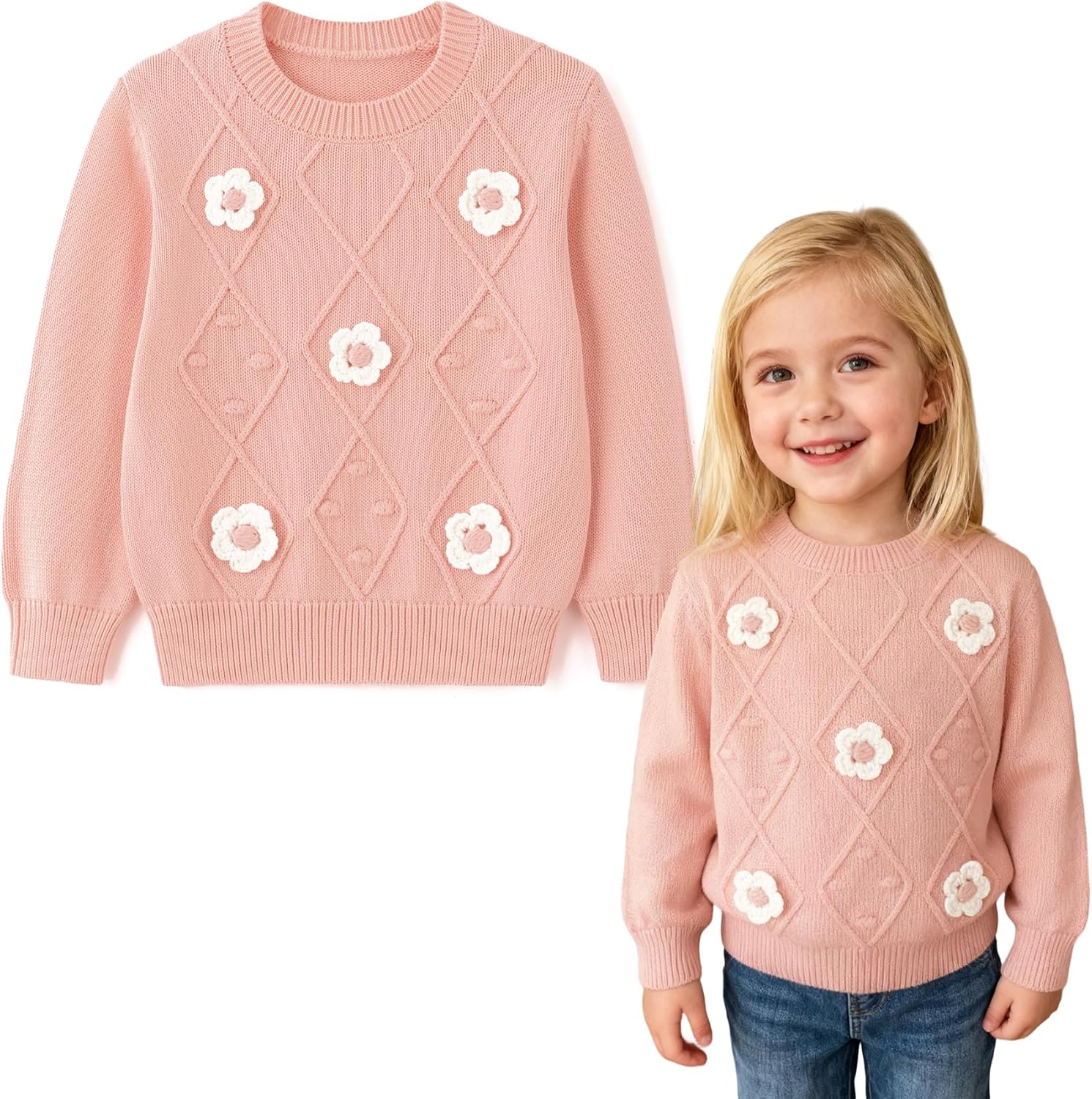 Simplee kids Baby Girl Knit Sweater Round Neck Long Sleeve Toddler Pullover Sweatshirt Fall Winter Clothes 2T-6T