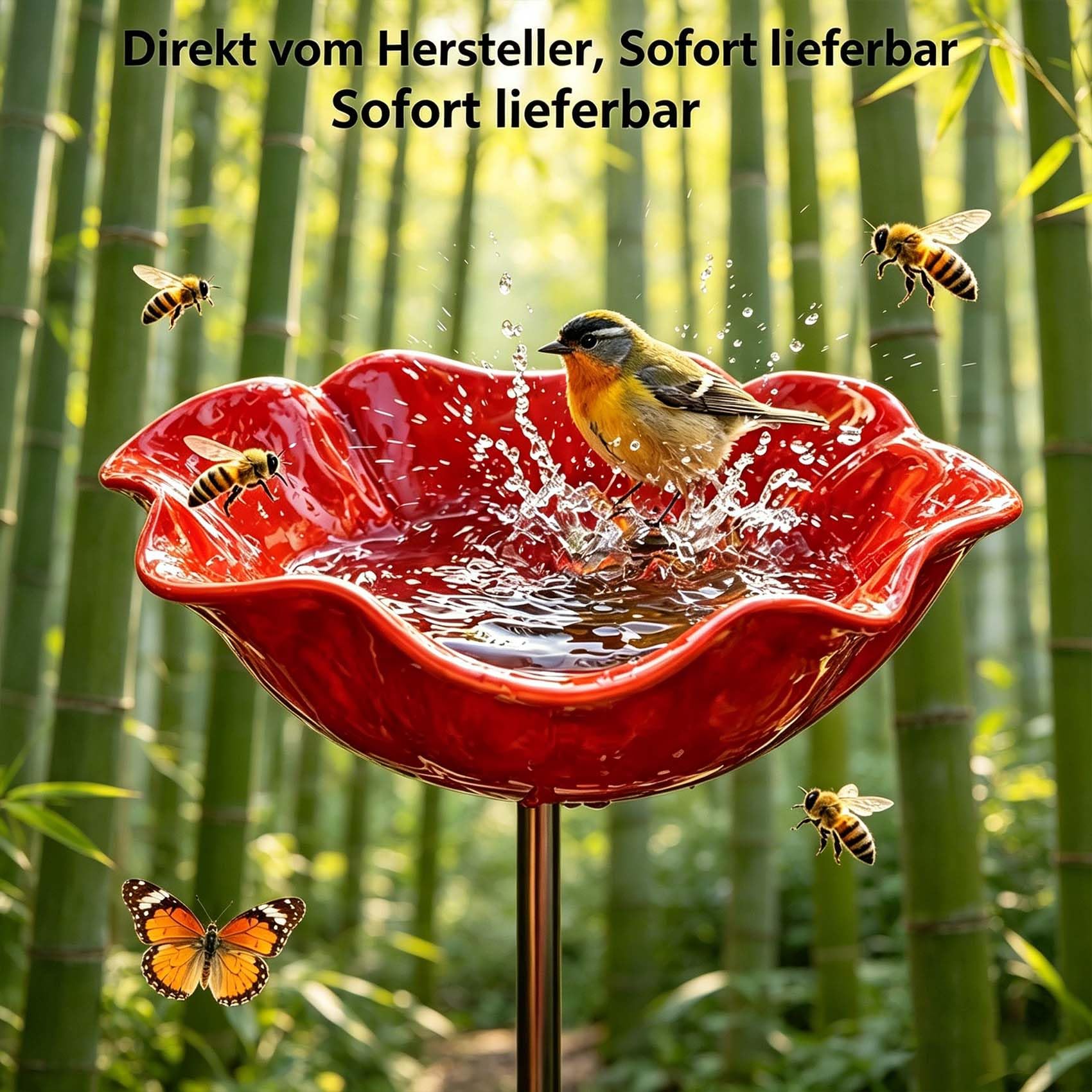 Blumen Gartenstecker VogelträNke, 2026 Neu Metall Blumen Gartenstecker, BienenträNke, Schmetterlinge Insekten Tränke für Den Garten, VogelträNke Futterschale Rasen & Balkon (3pcs *C)