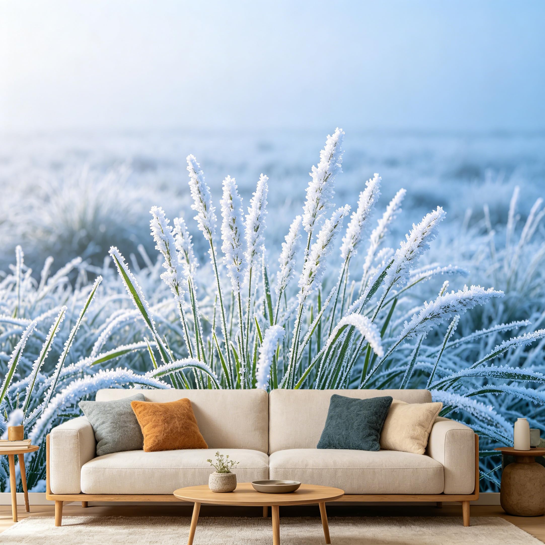 Custom Size Wall Mural Winter Frosty Meadow Frozen Plants SelfAdhesive Art Prints wall Fabric（No PVC） Removable Wallpaper Home Bedroom Decor Landscape Nature Scenic