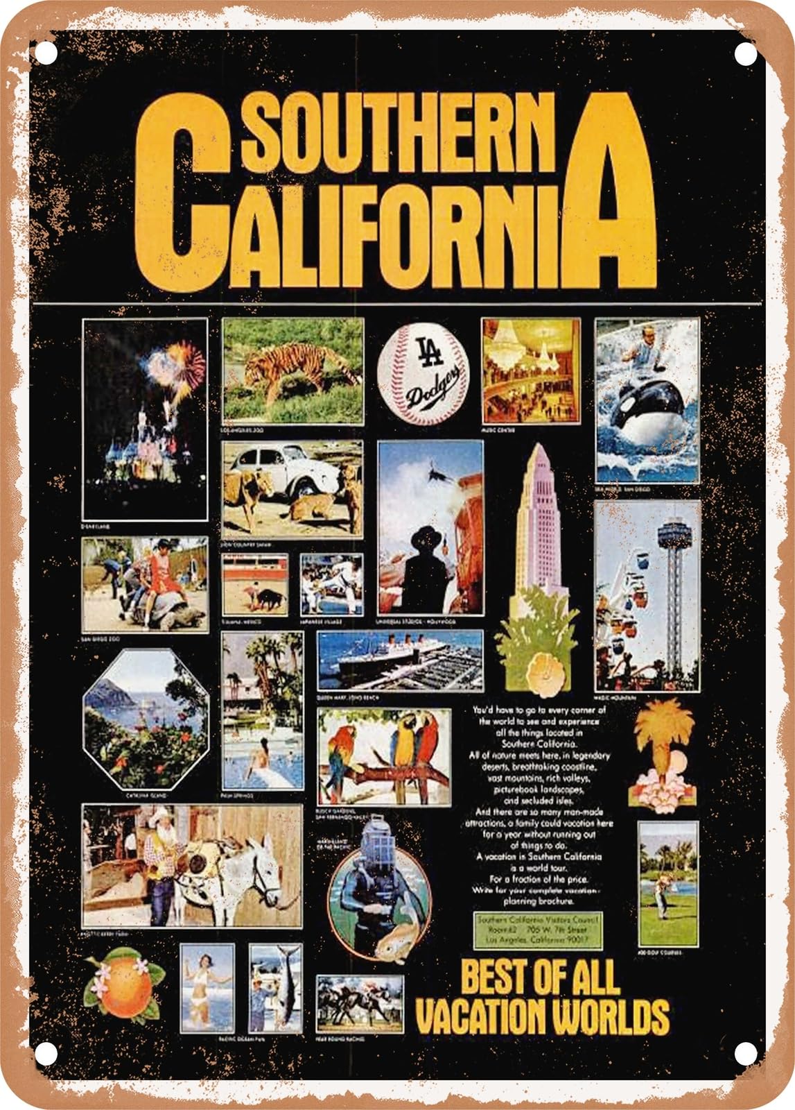 Miaomansenstore Metal Sign - 1972 Southern California Best Of All Vacation World's Vintage Ad Home Decor