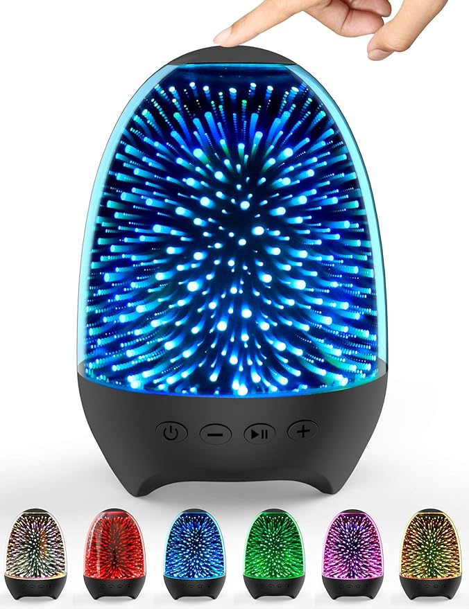 Aiscool Night Light Bluetooth Speaker, 3D Glass Music Bedside Table