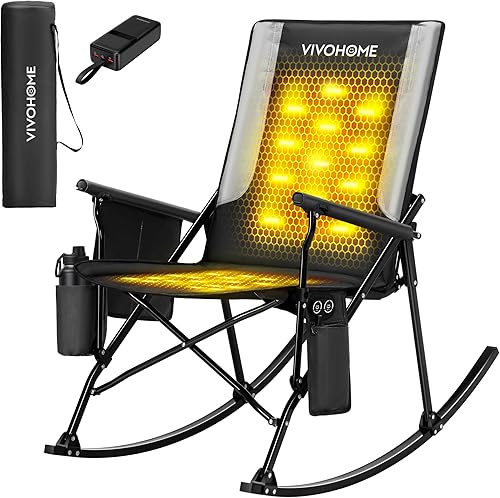 VIVOHOME Silla mecedora de calefacción acolchada de 45 W con banco de energía de 27000 mAh, silla de césped portátil de gran tamaño con calefacción