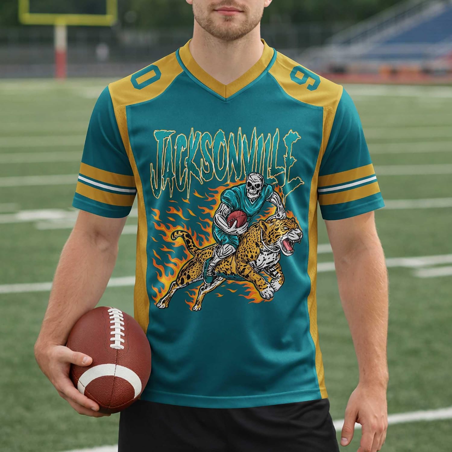 Custom Football Jersey Personalized Name Number Teal Gold Game Day Fan Shirt for Men Women, Football Team Uniform Top