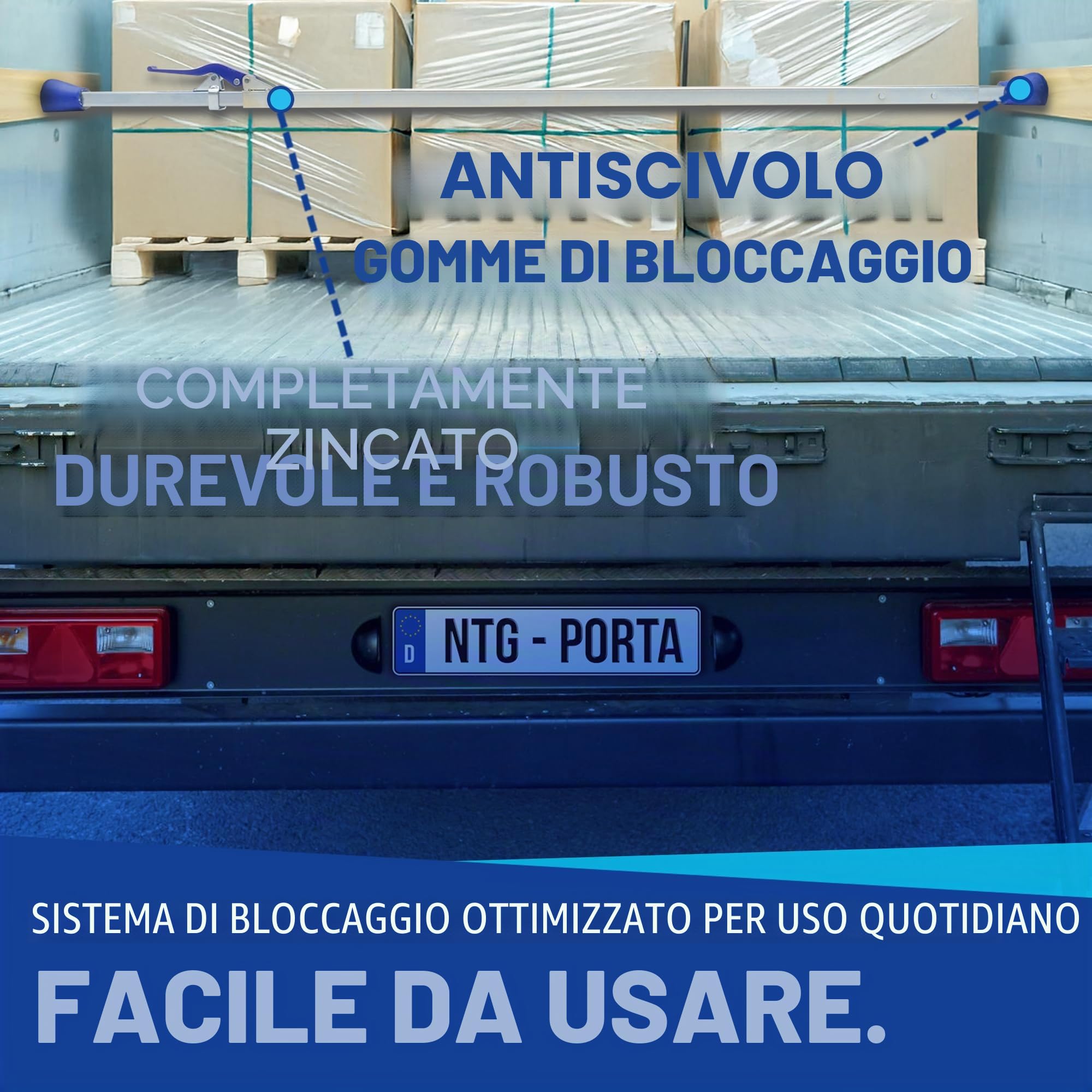 2 x Barra di bloccaggio a quattro spigoli Barra di bloccaggio quadrata 1,88-2,85 m Sicurezza del carico e sicurezza del trasporto per auto, camion, rimorchi e furgoni