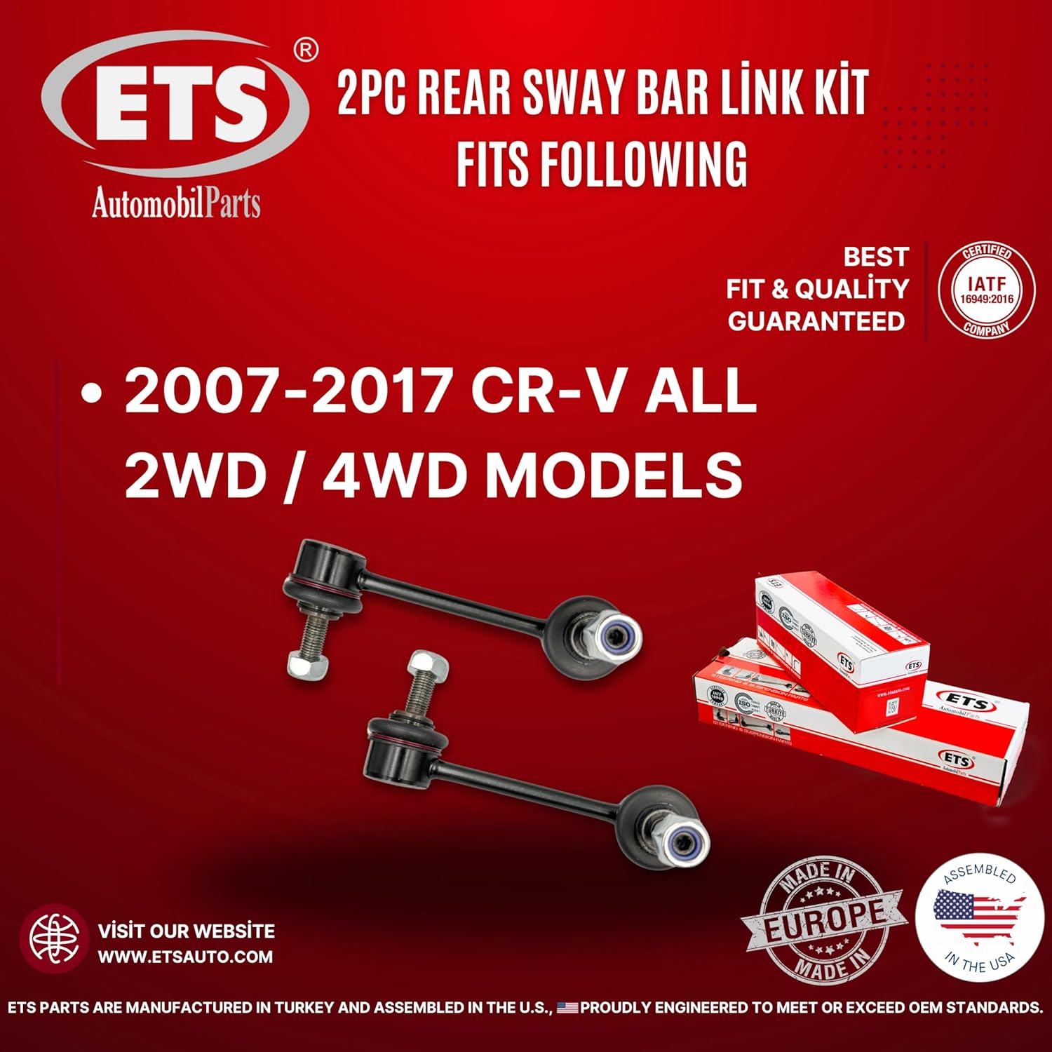 ETS 2Pc Rear Left & Right Stabilizer Sway Bar End Link Kit Fits 2007-2016 Honda CR-V K750156, K750151
