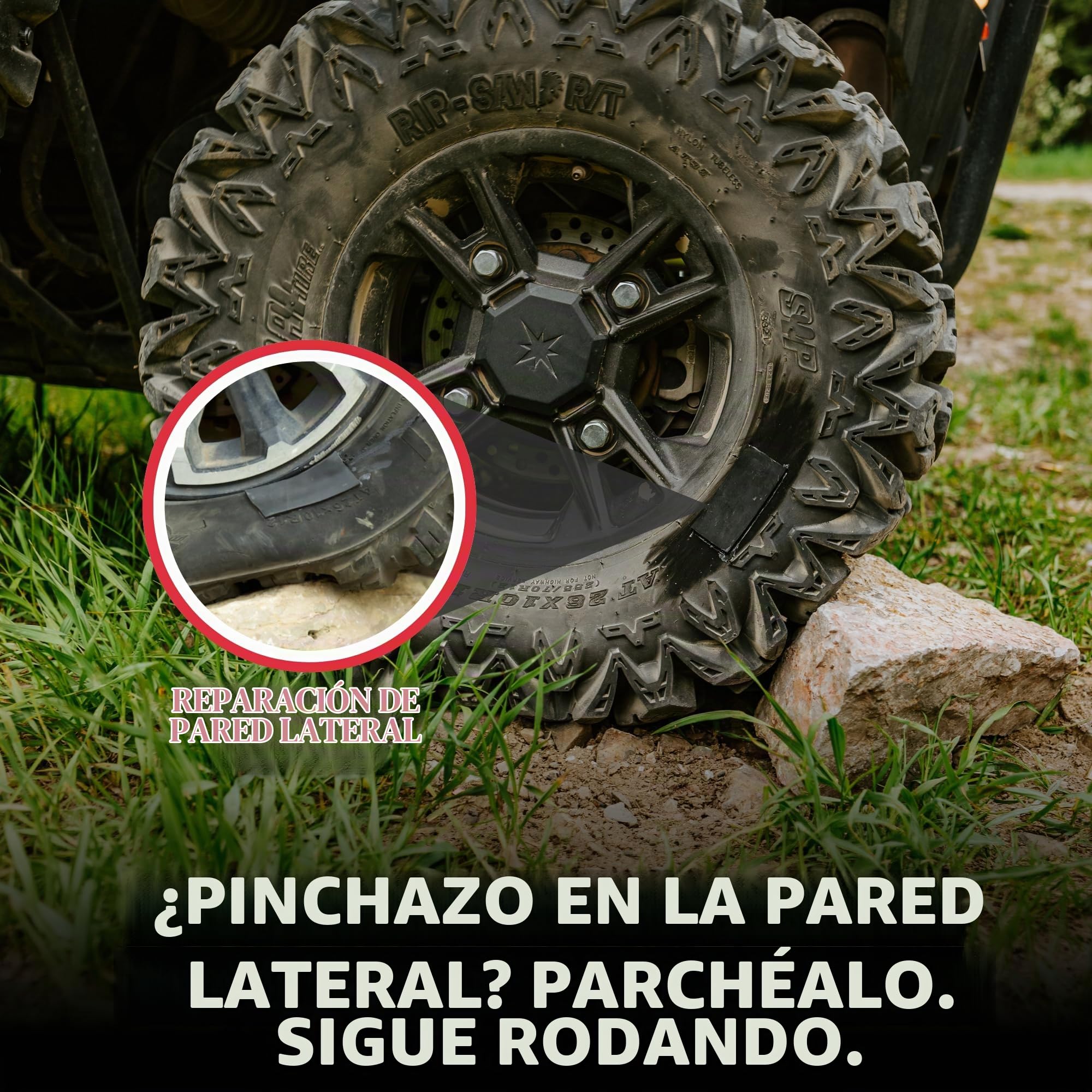 GlueTread - Kit de reparación de neumáticos de Pared Lateral de tamaño Completo de 4 x 4 | Kit de reparación de pinchazos para vehículos Todoterreno 4x4 | Fórmula de Goma Mejorada Que no Necesita