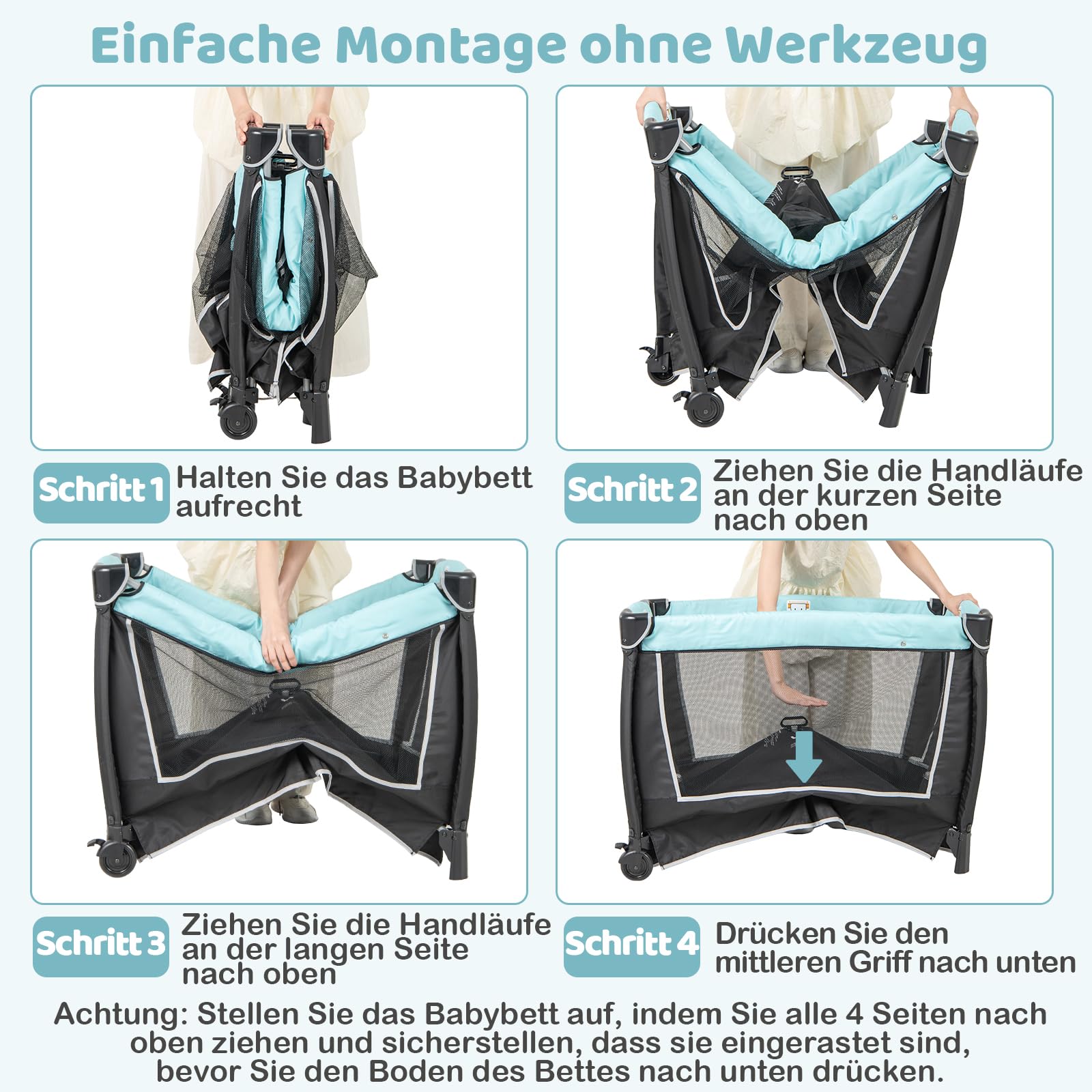 DREAMADE Reisebett mit Matratze,6-in-1 Babybett, Reisegitterbett mit Bassinet, Windelwechsel Tisch, Aufbewahrungstasche, Musikbox, Hängespielzeug, Abschließbare Räder, für 0-36 Monate (Grün)