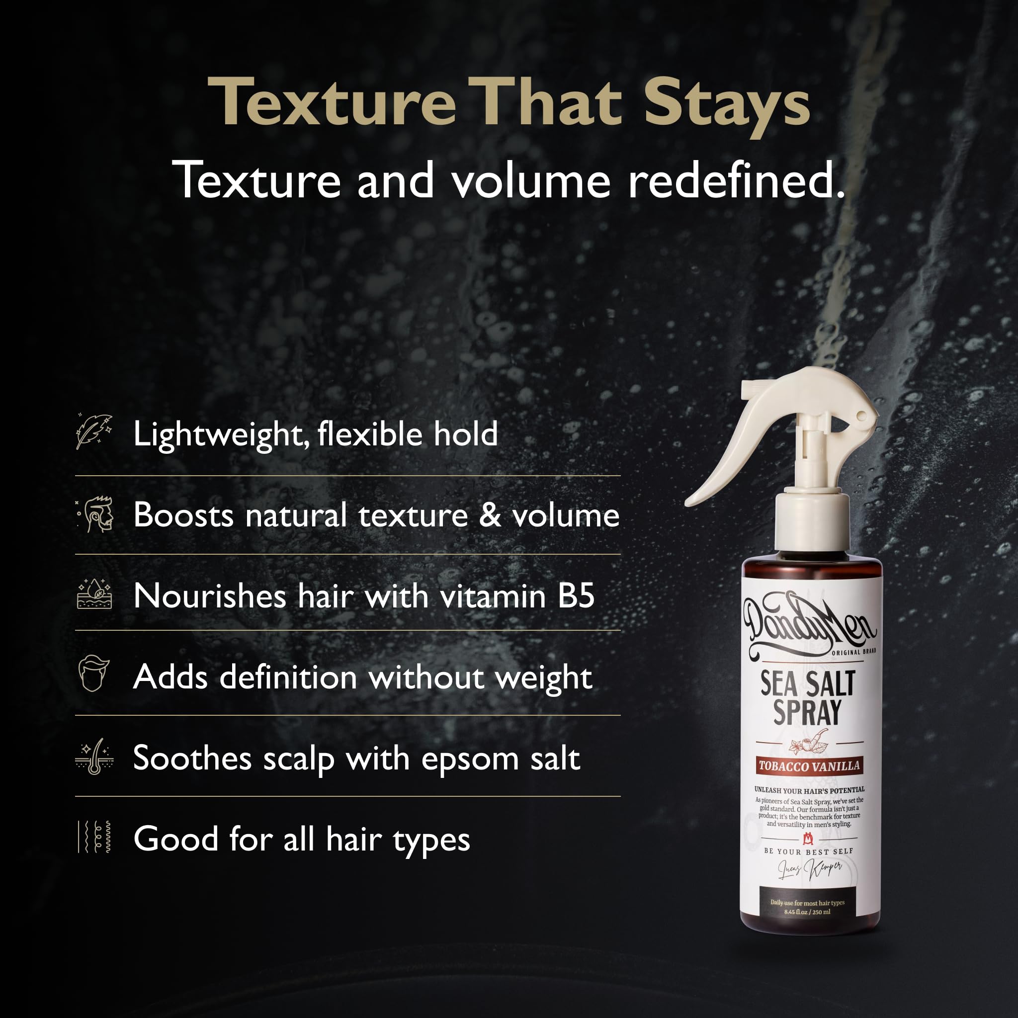 sea salt spray tobacco vanilla Amazon.com: DandyMen Sea Salt Spray for Men – Texturizing & Volumizing Hair  Spray for Beachy Waves, Matte Finish