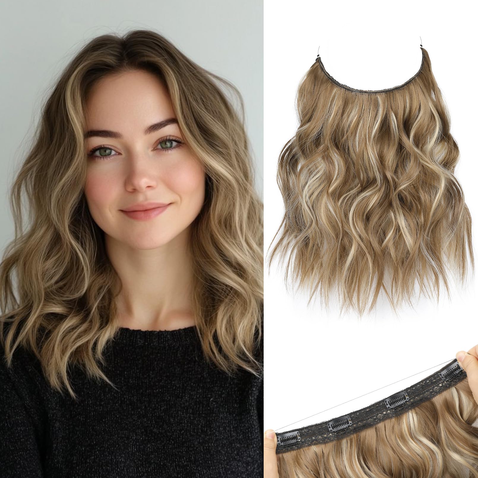 Photo 1 of REECHO Invisible Wire Hair Extensions, 12 Inch