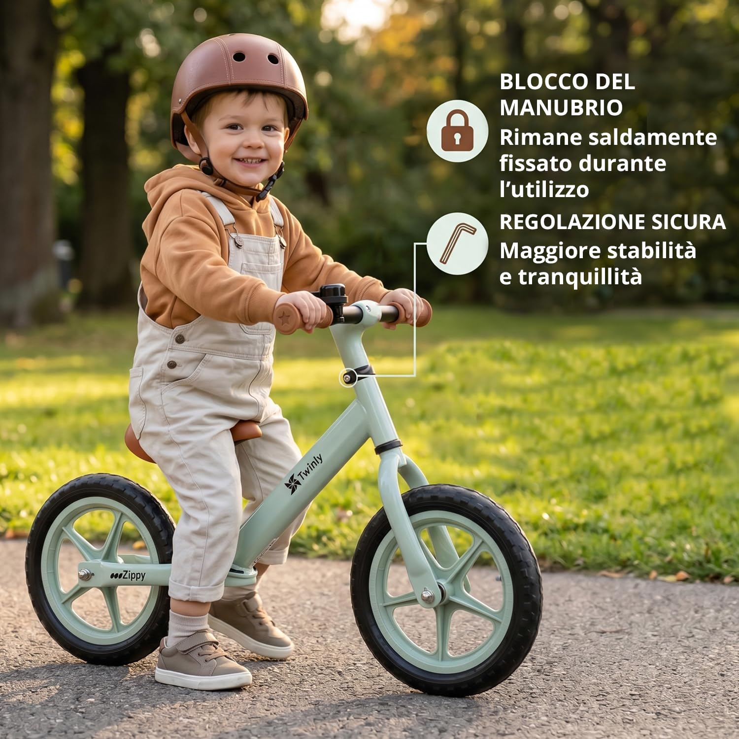 Twinly Bicicletta da Bilanciamento per Bambini 3-6 Anni Zippy Bicicletta senza Pedali con Sedile Regolabile 80-125 cm, fino a 30 kg, Equilibrio e Coordinamento
