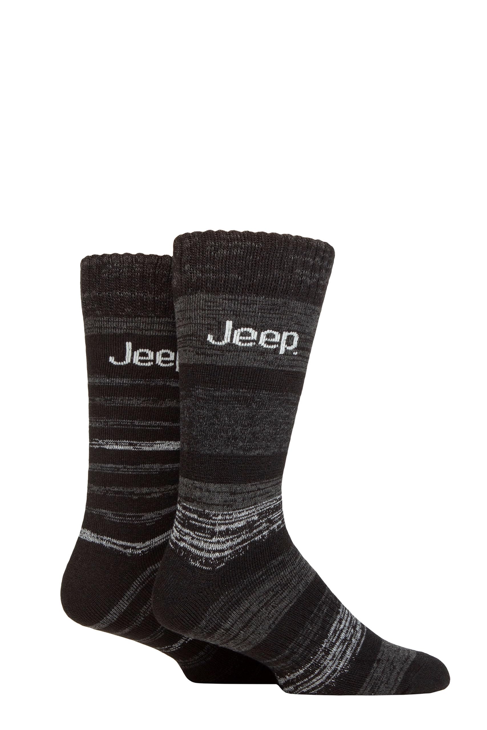 Jeep Men's Striped Black/Charcoal Thermal Boot Socks - Striped Patterned Cushioned, Soft, Breathable, Arch Supports For Walking, Hiking & The Outdoors In A 2 Pair Multipack Size 6-11