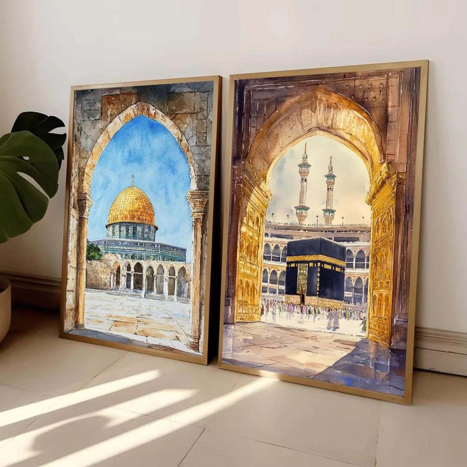 Baibexing Al-Aqsa Mosque Kaaba Islamic Canvas Painting Poster Prints Wall Art Pictures Living Room Home Decor 21X30Cmx2Pcs Unframed