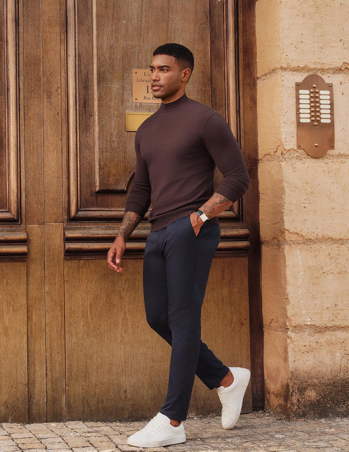 PJ PAUL JONES Mens Mock Turtleneck Sweater Long Sleeve Casual Pullover Sweater Slim Fit Basic Knit Tee - Image 5