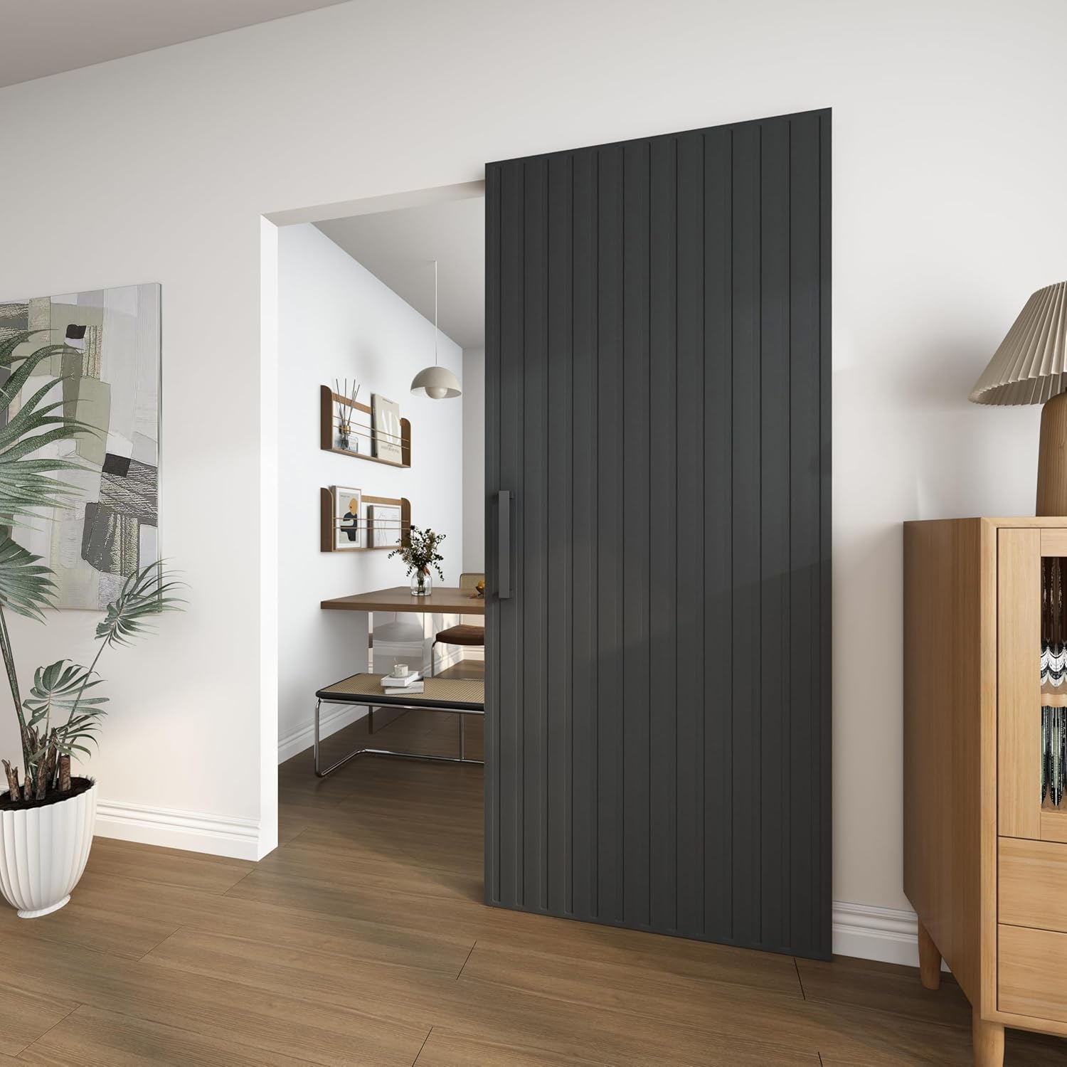 JUBEST 36"x84" Concealed Sliding Barn Door with Soft Close Hardware Kit, Black Hidden Door for Opening 32"-34"x80", Waterproof and Modern, Smooth Sliding, for Interior Using, Widely Used