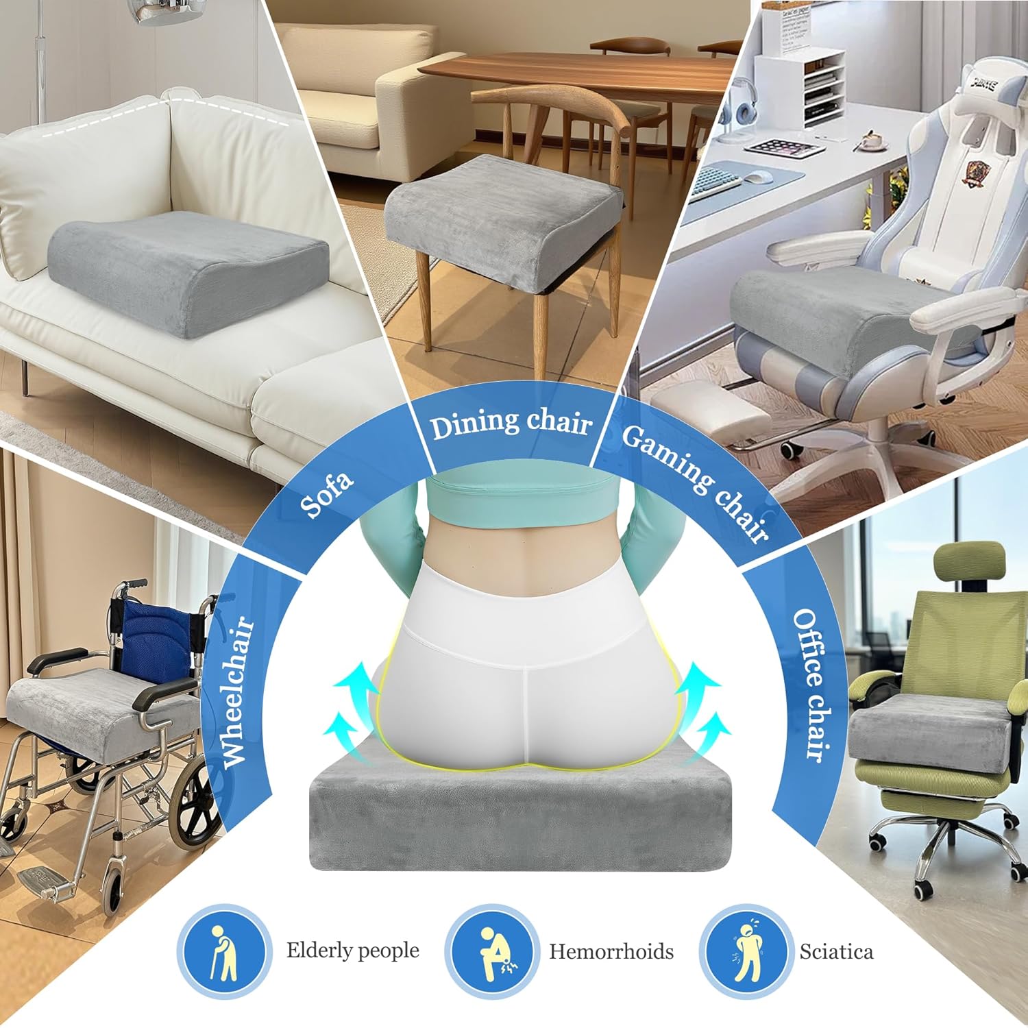 Adult Booster Seat Chair Riser Cushion for Elderly Adult, Extra Thick & Large Office Chair Wheelchair Pads, Height Lift Foam for Heavy Short People Back Tailbone Sciatica Pressure Relief