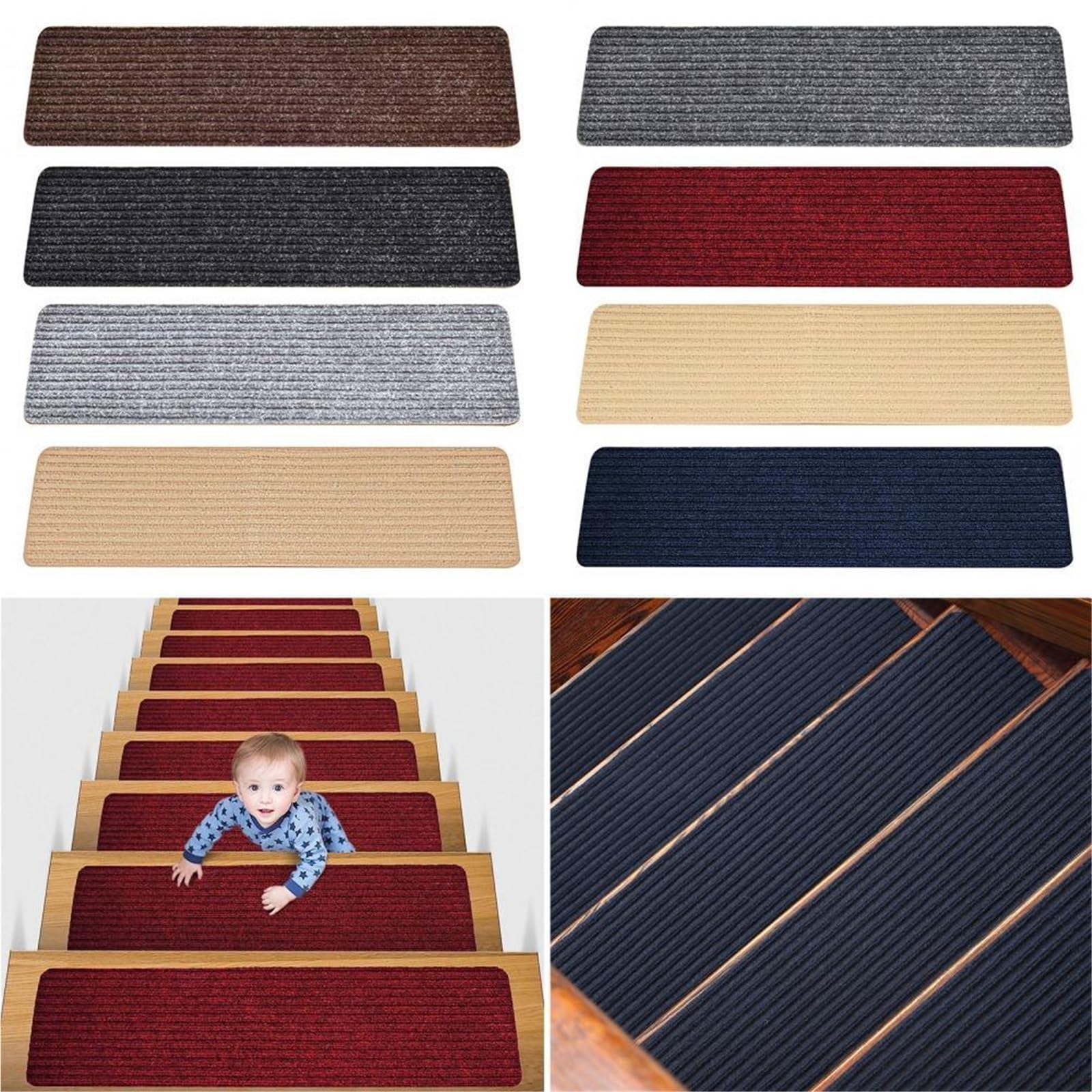 Hogar y Cocina - 15 gradini antiscivolo in morbido peluche per scale in legno, colore: cachi, ideali per la sicurezza domestica e lo stile