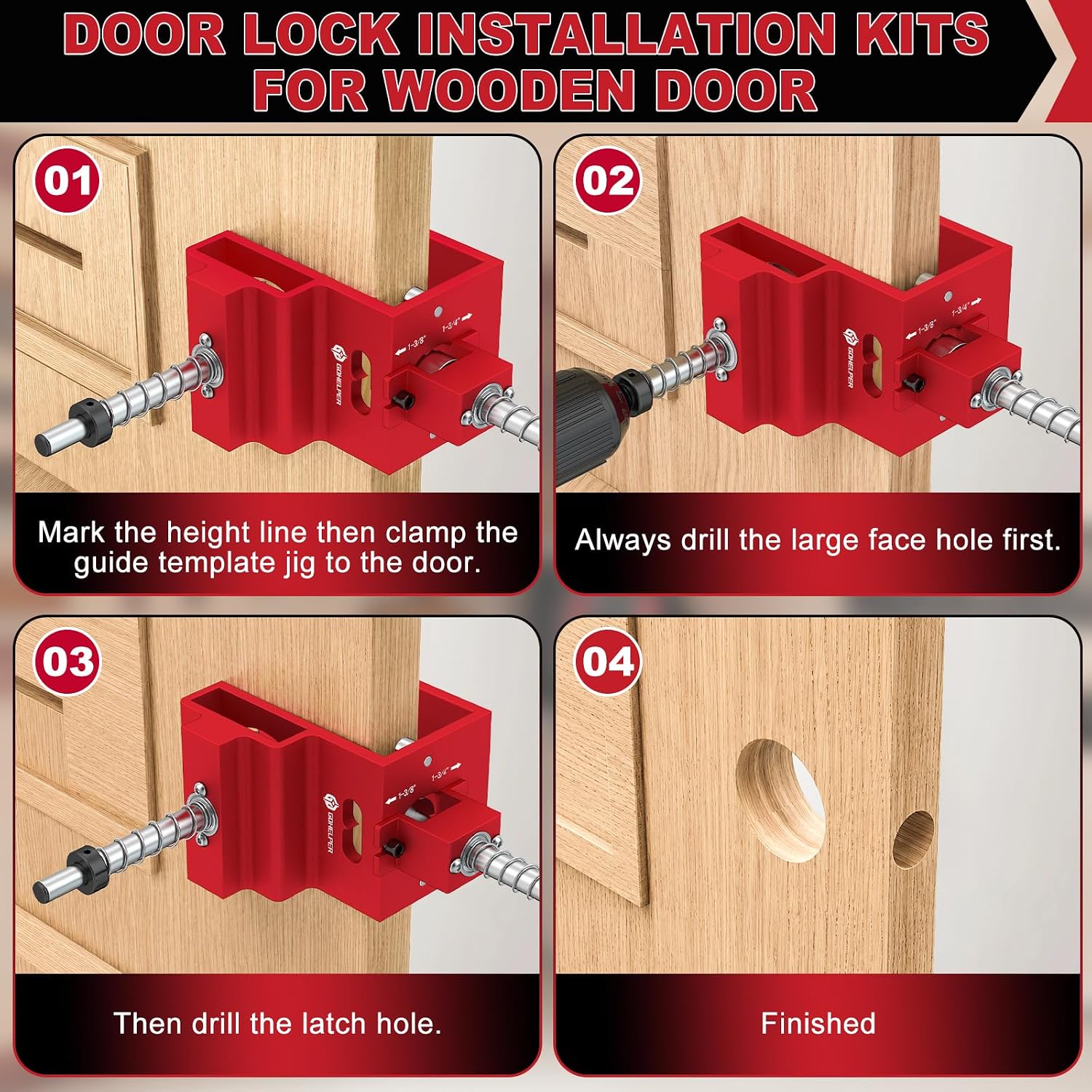 Door Lock Installation Kit & Door Latch Mortise Tool for Router | Aluminum Alloy Clamp Design, Fits 2-3/8" and 2-3/4" Backsets, 1-3/8" & 1-3/4" Wooden Doors, 1" x 2-1/4" Latch Mortise