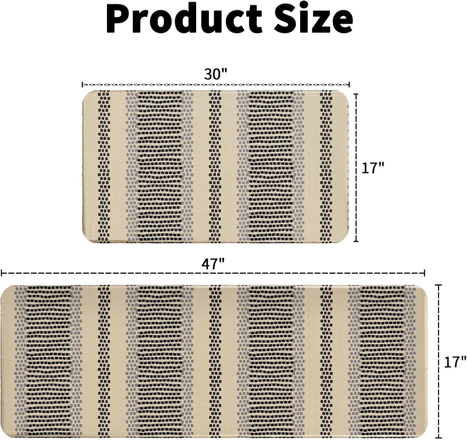 Boho Kitchen Rugs Set of 2 Black Grey Polka Dots Striped Print Modern Kitchen Mats for Floor Non Slip Neutral Farmhouse Kitchen Decor Runner Rugs, 17x47 inch and 17x30 inch