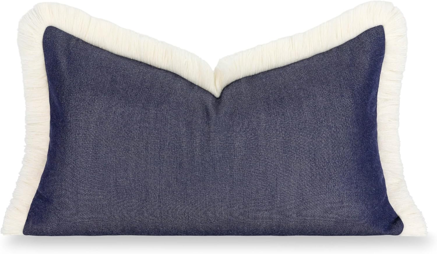 Hofdeco Premium Coastal Hampton Outdoor Performance Lumbar Pillow Cover Only, 12"x20" Water Repellent, UV and Fade Resistant for Backyard, Couch, Poolside, Indigo Blue Woven Solid