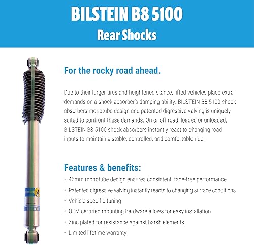 Miniatura 4 de Bilstein B8 5100 Series - Par de amortiguadores de monotubo trasero para Ram 1500 2009-2022 con elevación trasera de 0-1 pulgada  Incluye calcomanía