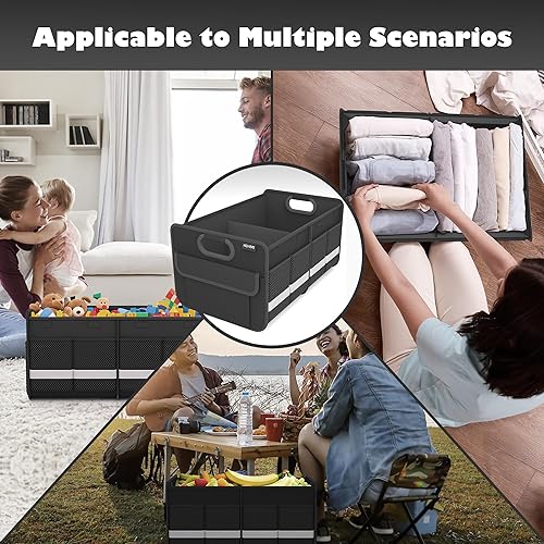 Miniatura 4 de Homeve Organizador de maletero, almacenamiento de automóvil, asas reforzadas, organizadores plegables de múltiples compartimentos, plegable,